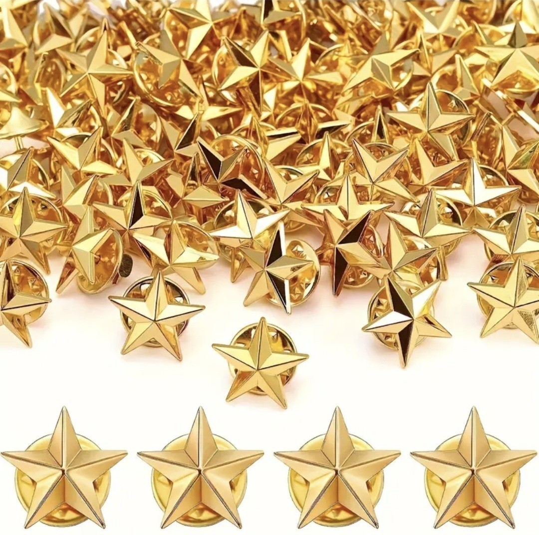 Golden Star Pin Lapel 3D Badge Gold Colour Metal Praise Award Recognition Golden Star Pin Lapel 3D Badge Gold Colour Metal Praise Award Recognition