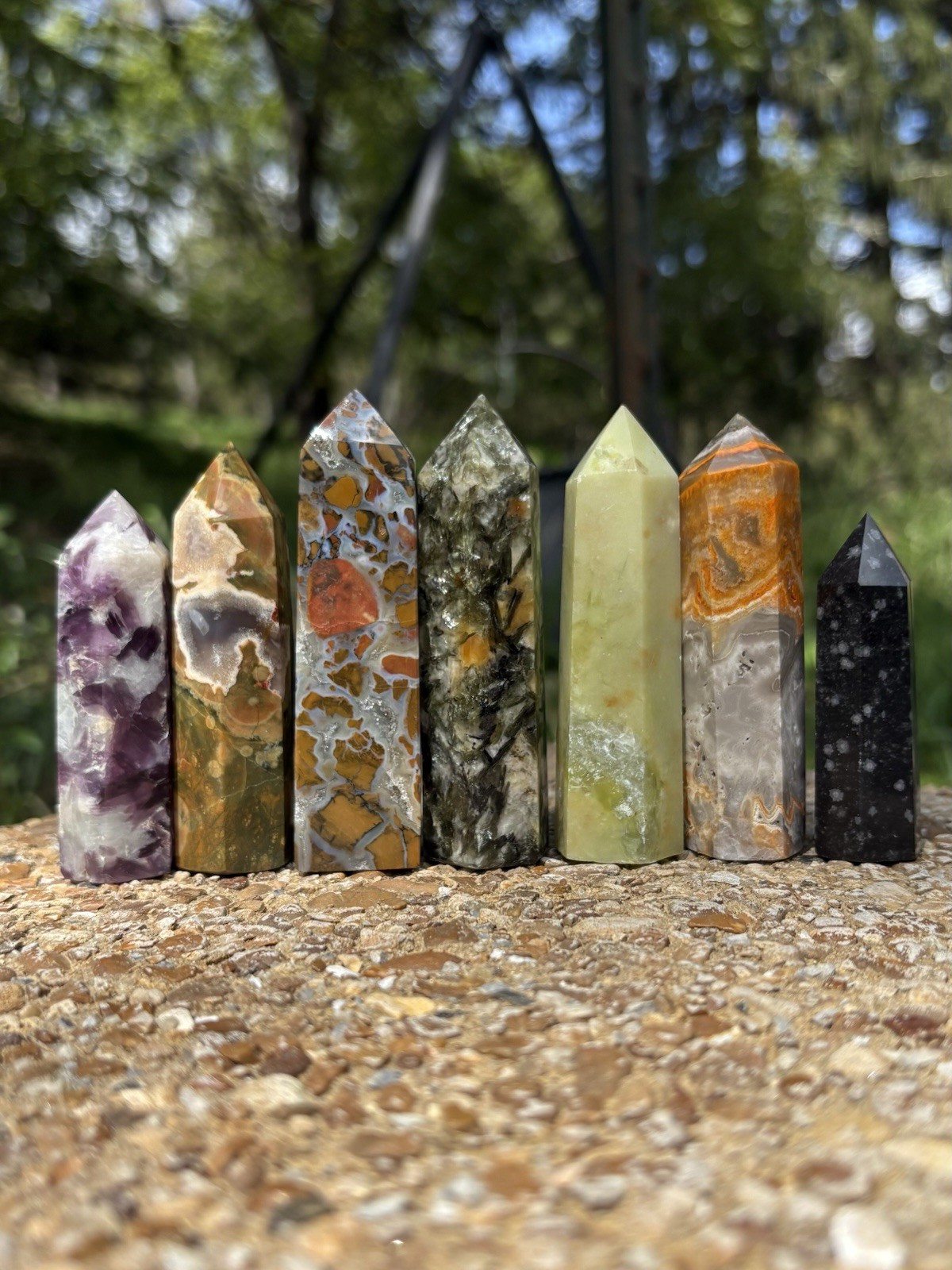 Bulk Crystal Towers Lot- Lepidolite, Green Opal, Snowflake Obsidian & More