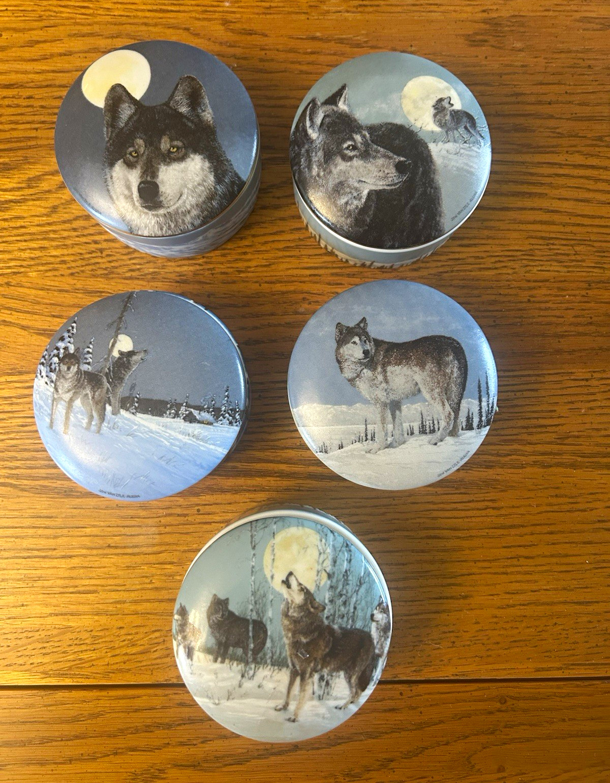 Princeton Gallery Arctic Majesty Wolves Porcelain music Boxes Set of 5 1990s.