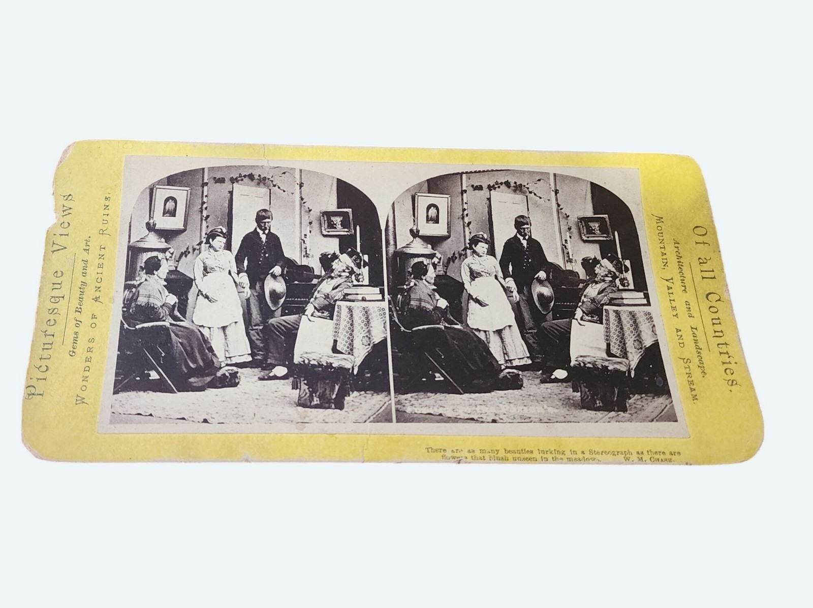 Picturesque Views Stereoview Many Beauties Yellow Card W. M.  Chase