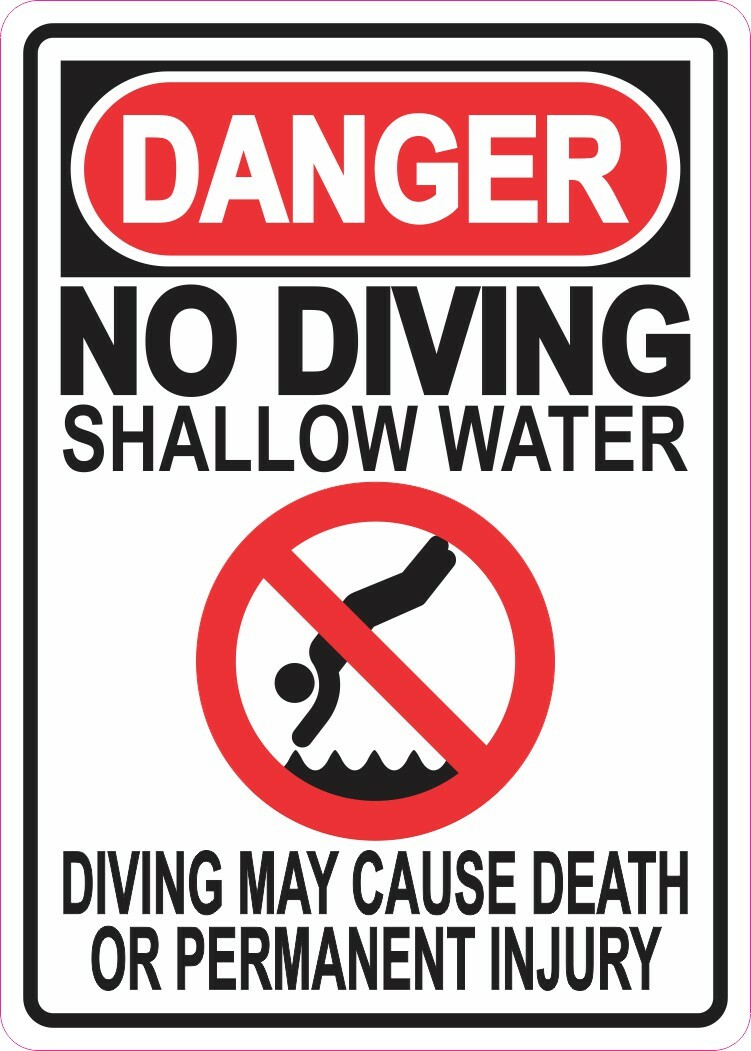 5in x 7in No Diving Shallow Water Sticker Car Truck Vehicle Bumper Decal
