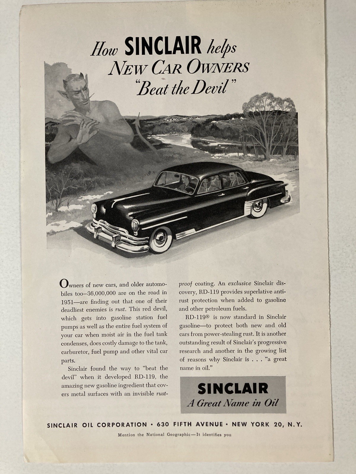 1951 Sinclair Motor Oil Print Ad New Car Owners Beat The Devil