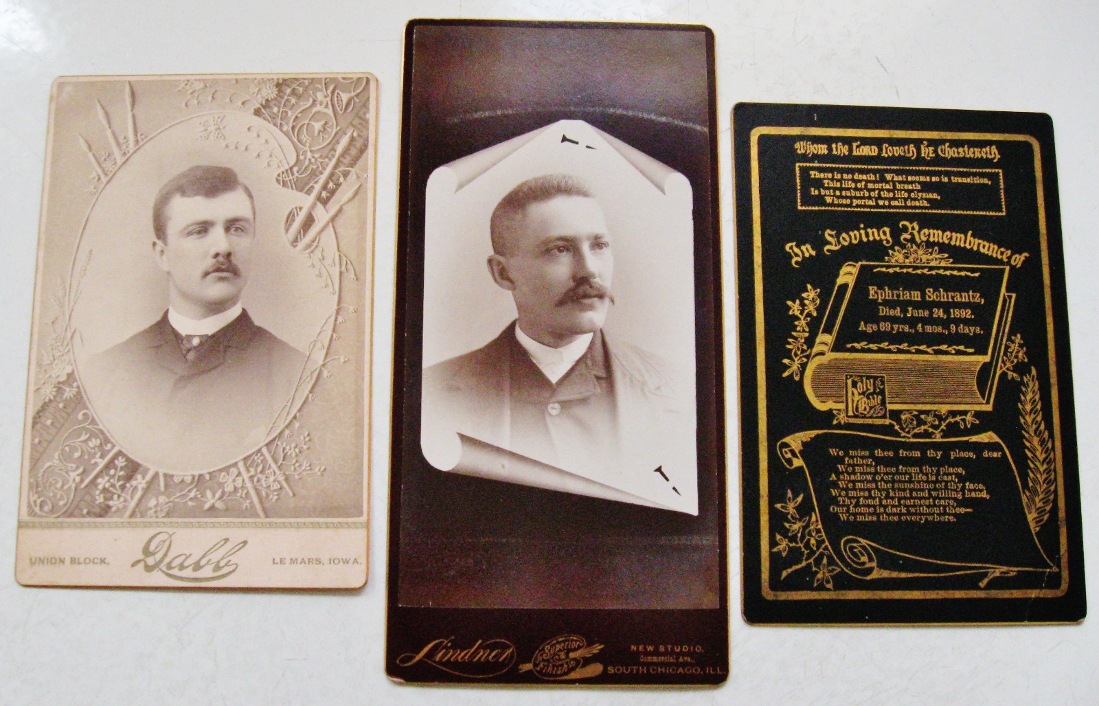 3 ANTIQUE FUNERAL DEATH MEMORIAL REMEMBRANCE CARDS 2 WITH PORTRAITS