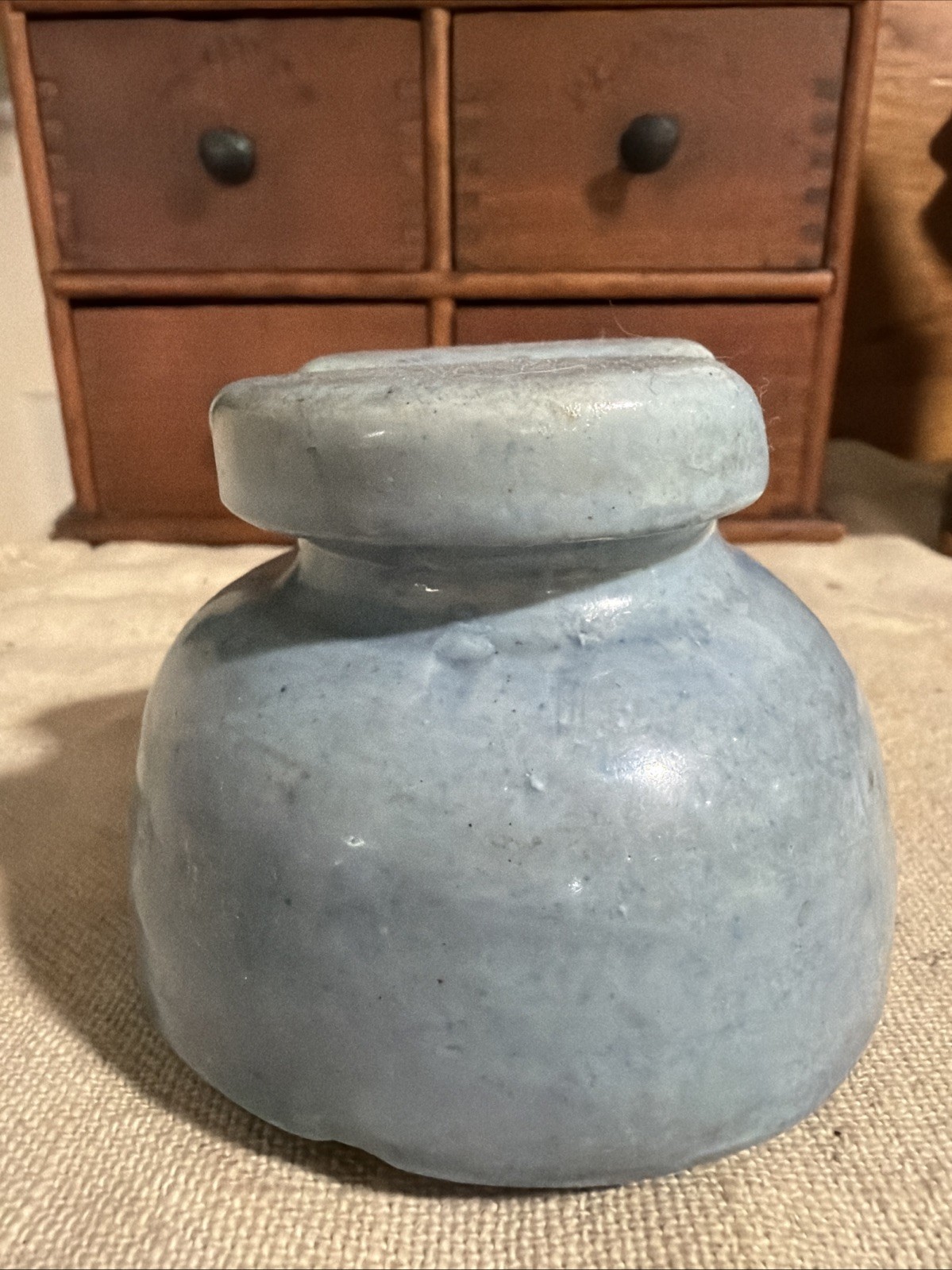 Vintage Light Blue Porcelain Insulator Saddle Top Power Line High Voltage Chips