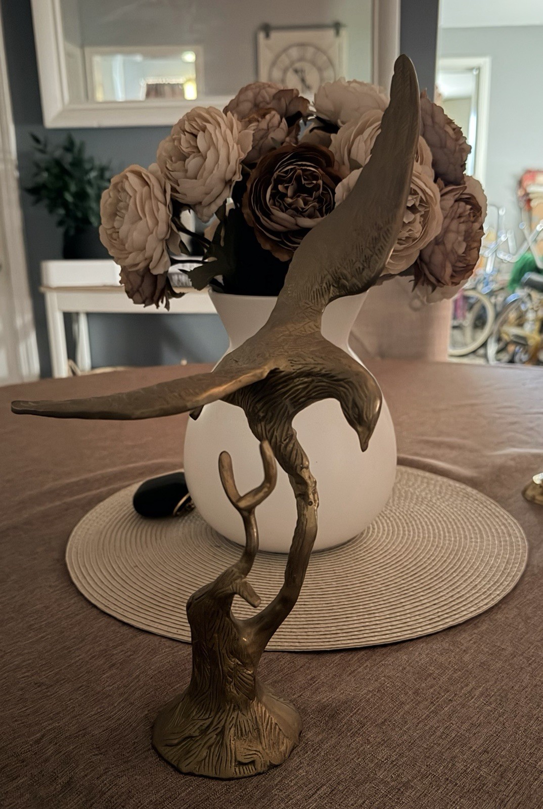 Vintage Brass Eagle Wingspan on Branch Statue Figurine