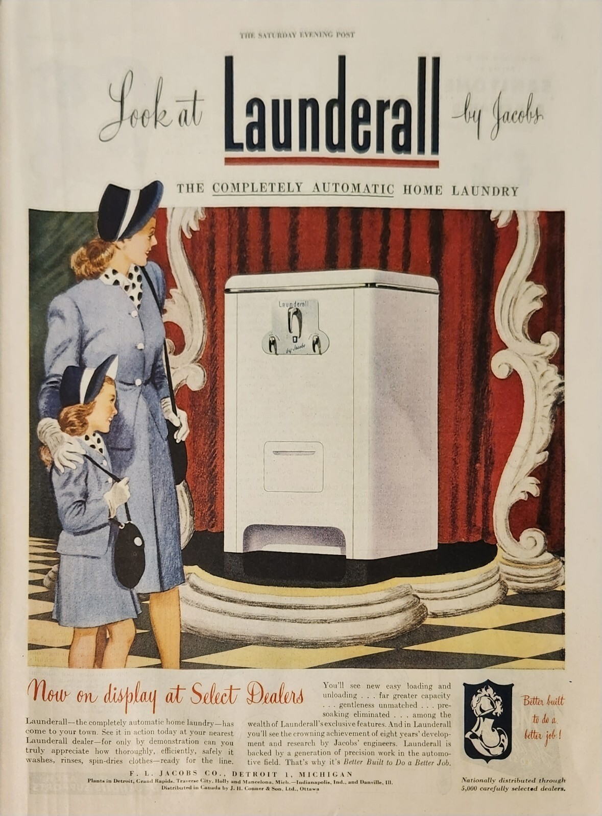 1946 Launderal by Jacobs Vintage Ad Completely Automatic Home Laundry