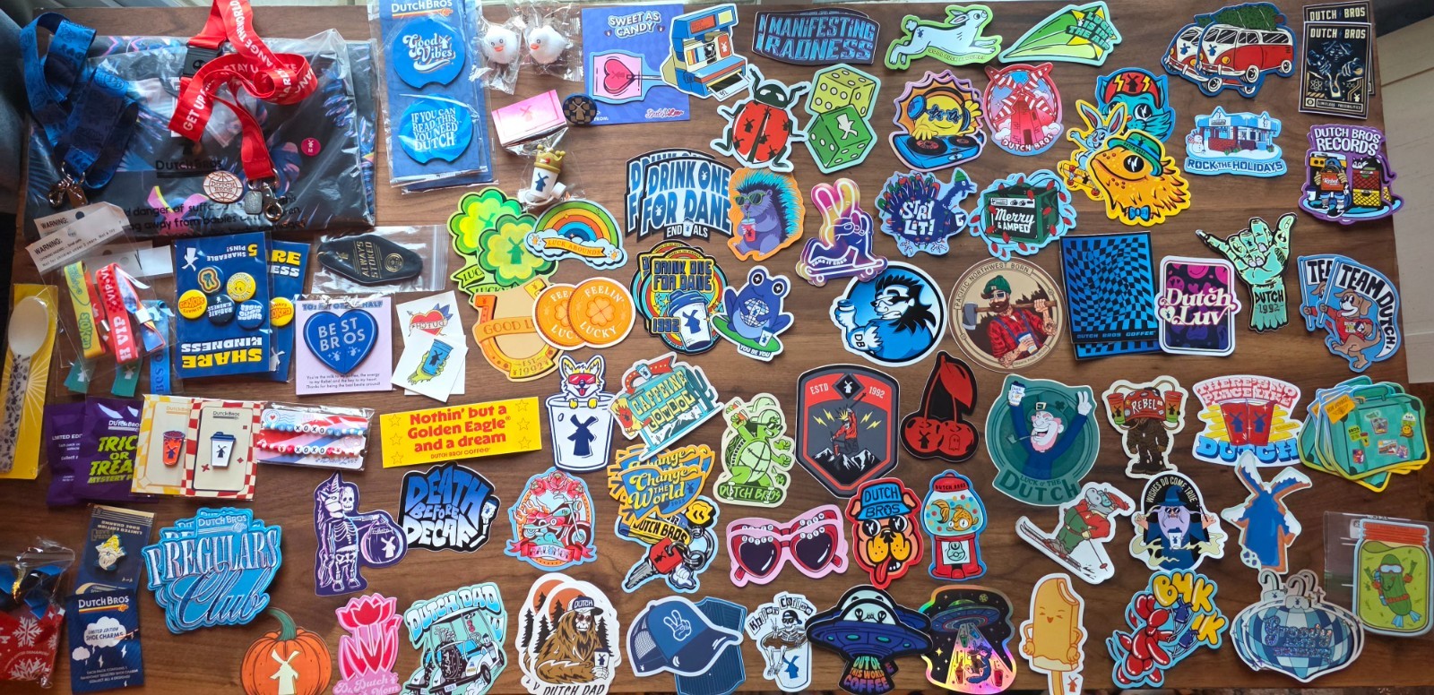 Huge Dutch Bros Sticker and Merch Lot Over 3 Year Collection Look Huge Dutch Bros Sticker and Merch Lot Over 3 Year Collection Look