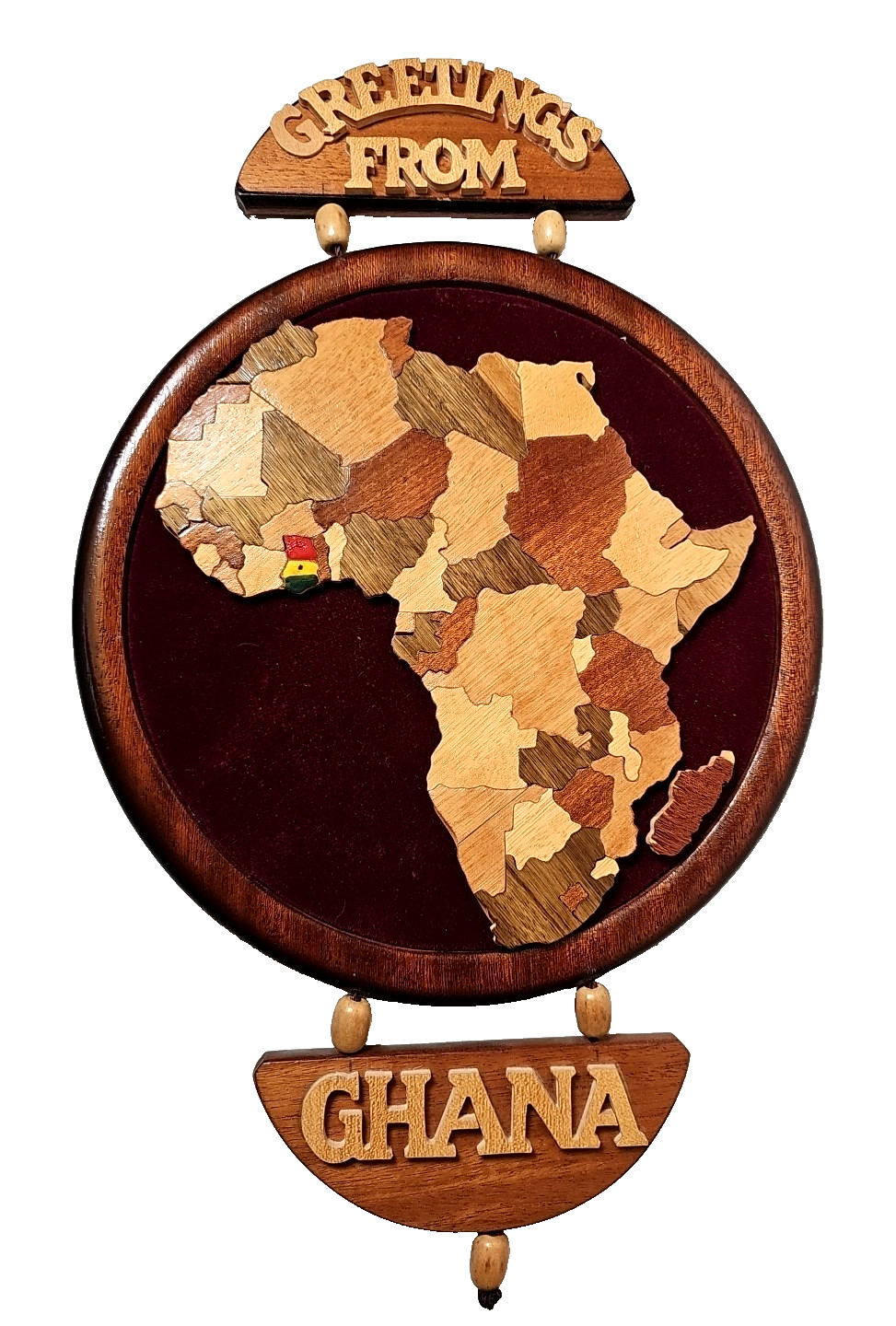 VTG Greeting From Ghana - Unique Handcrafted African Wooden Wall Art Map 16x10\