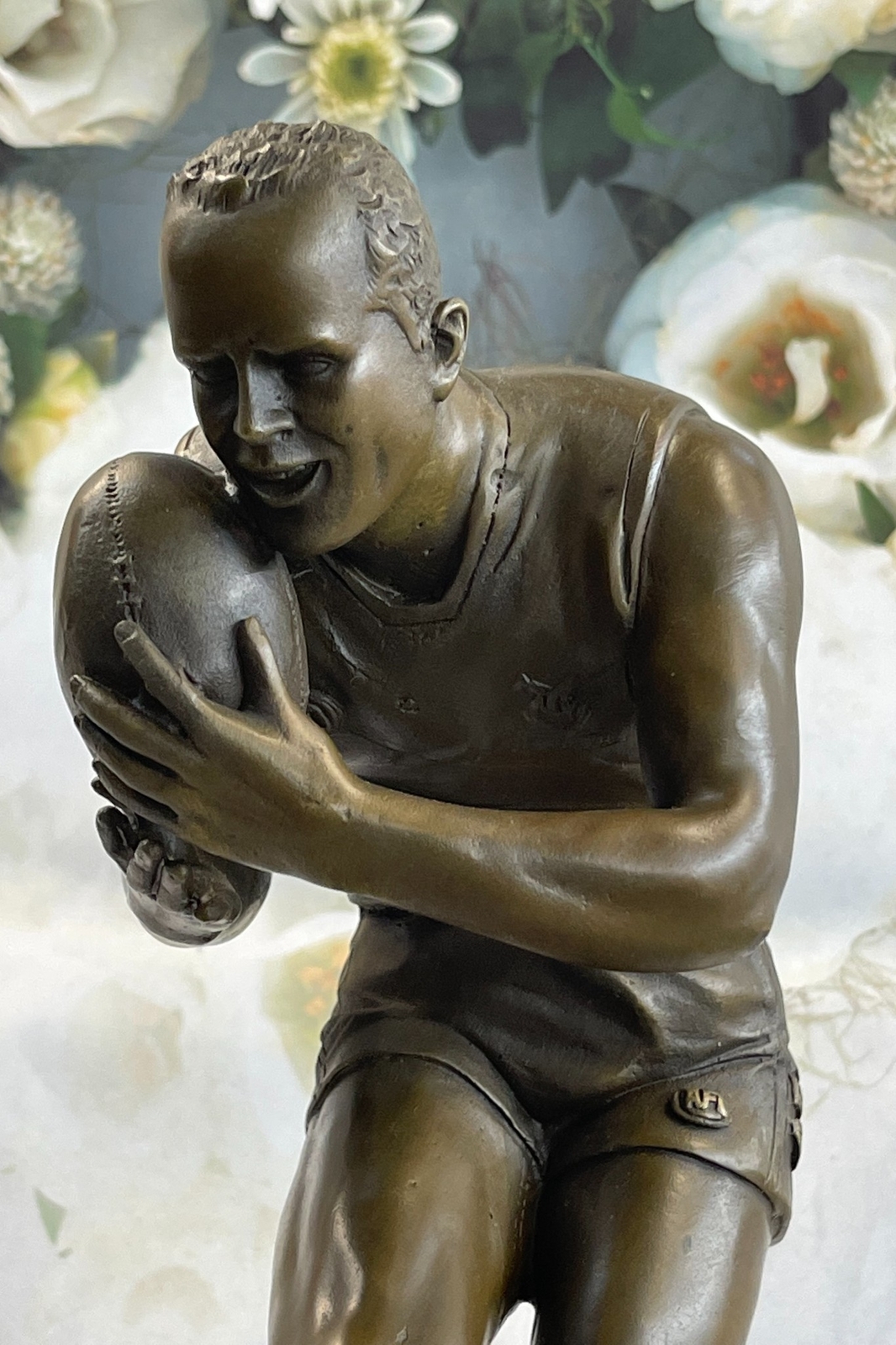 Handcrafted Aussie Rugby Player Bronze Sculpture Marble Base Trophy Figurine NR