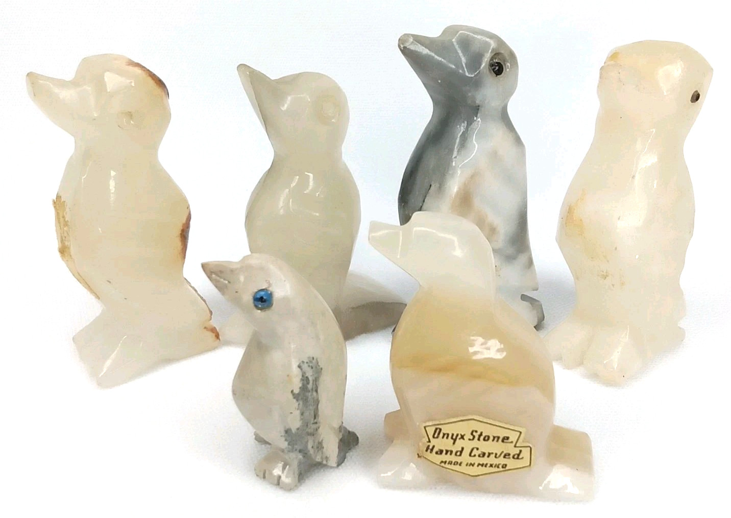 Vintage 1980s Onyx Stone Hand Carved Penguin Figurine Set Of 6