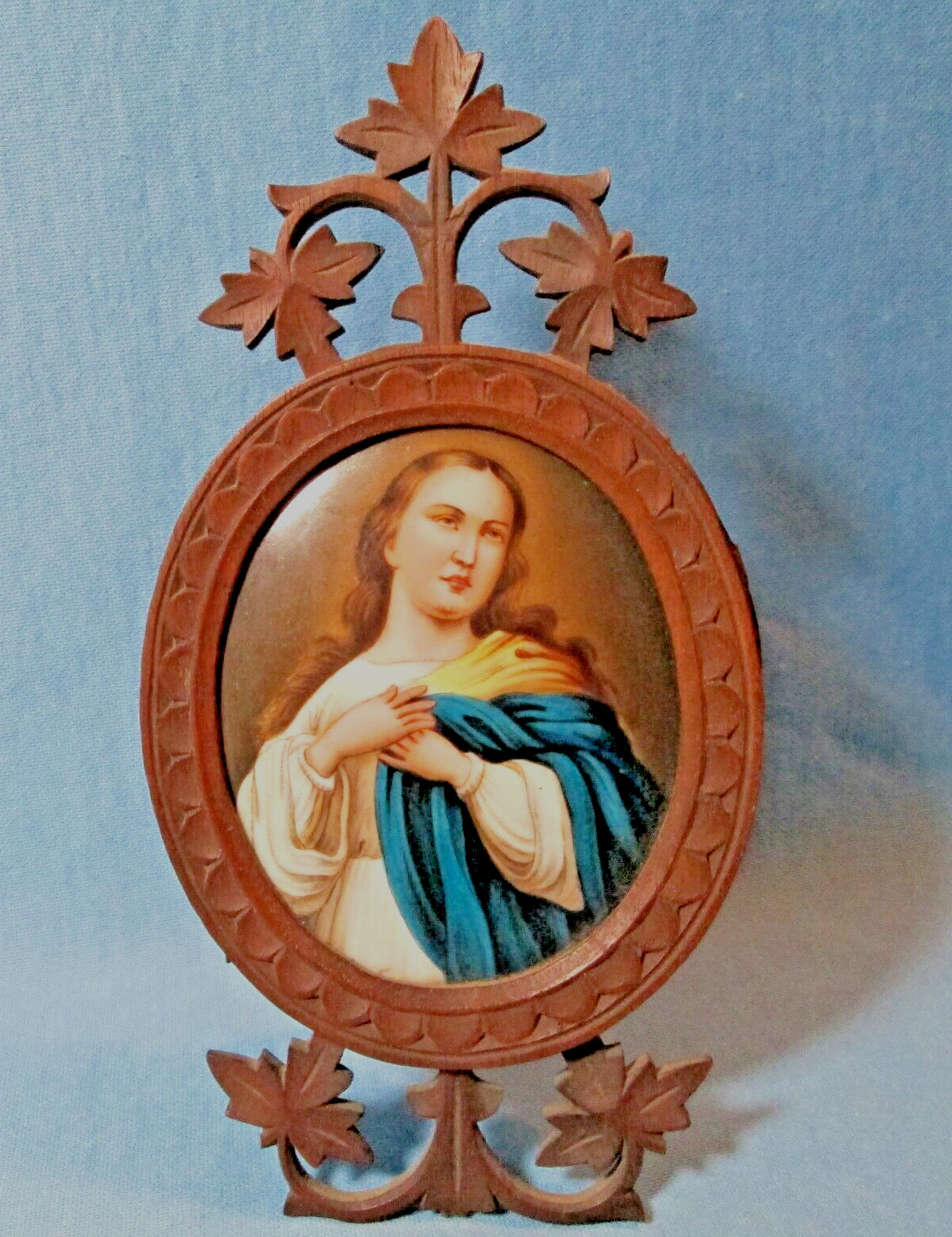 Amazing 19th C Painting on Porcelain  ~ CARVED Black Forest Easel Frame