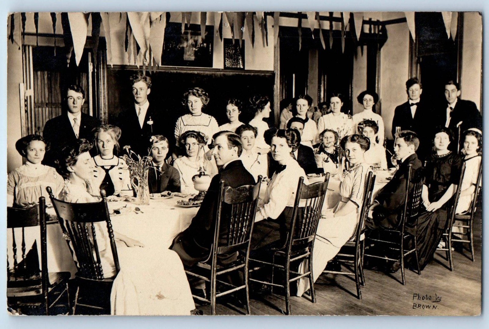 c1910\'s Student House Interior Party Dinner Brown RPPC Photo Antique Postcard