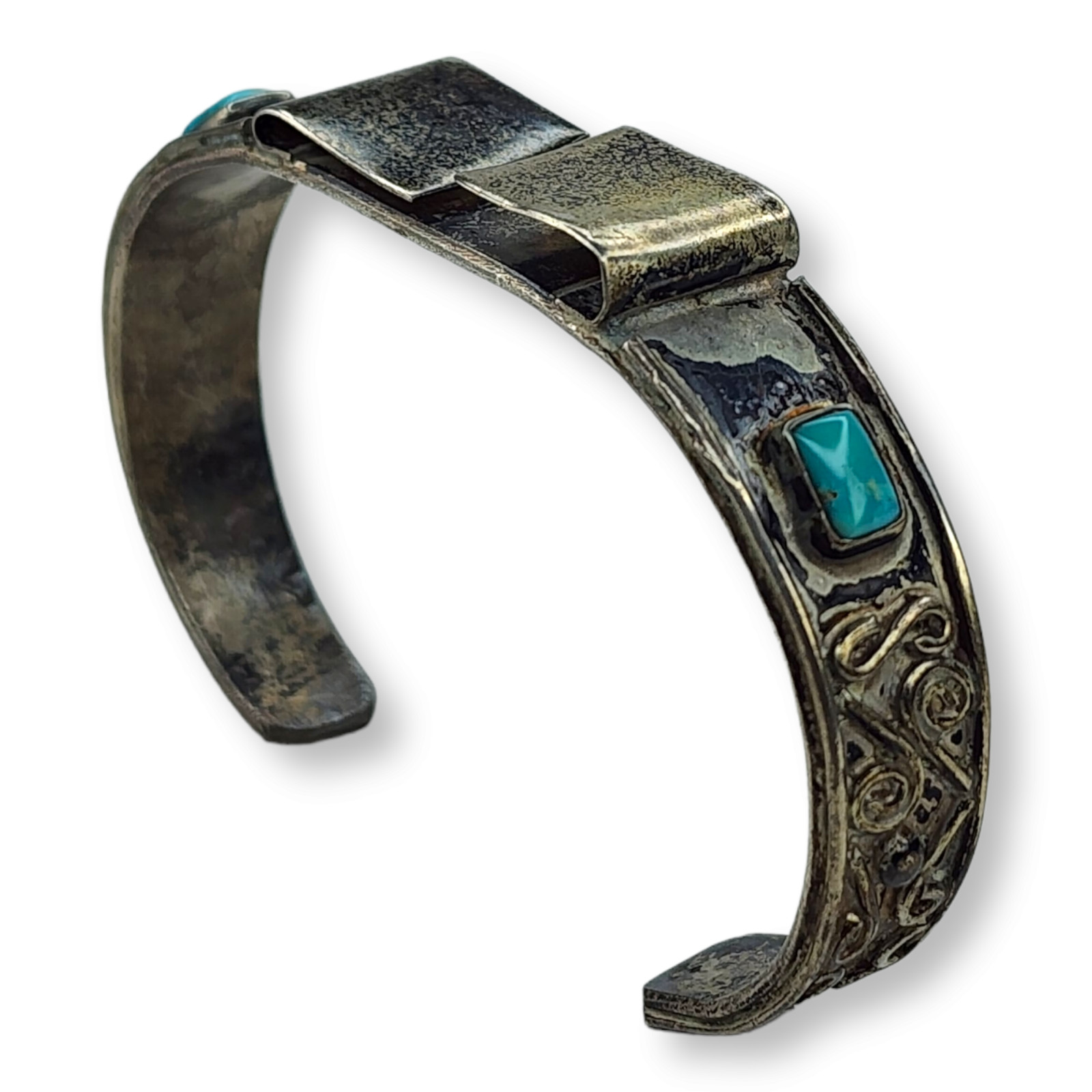 Vintage New Old Stock Never Used Sterling Silver Watch Cuff with Turquoise