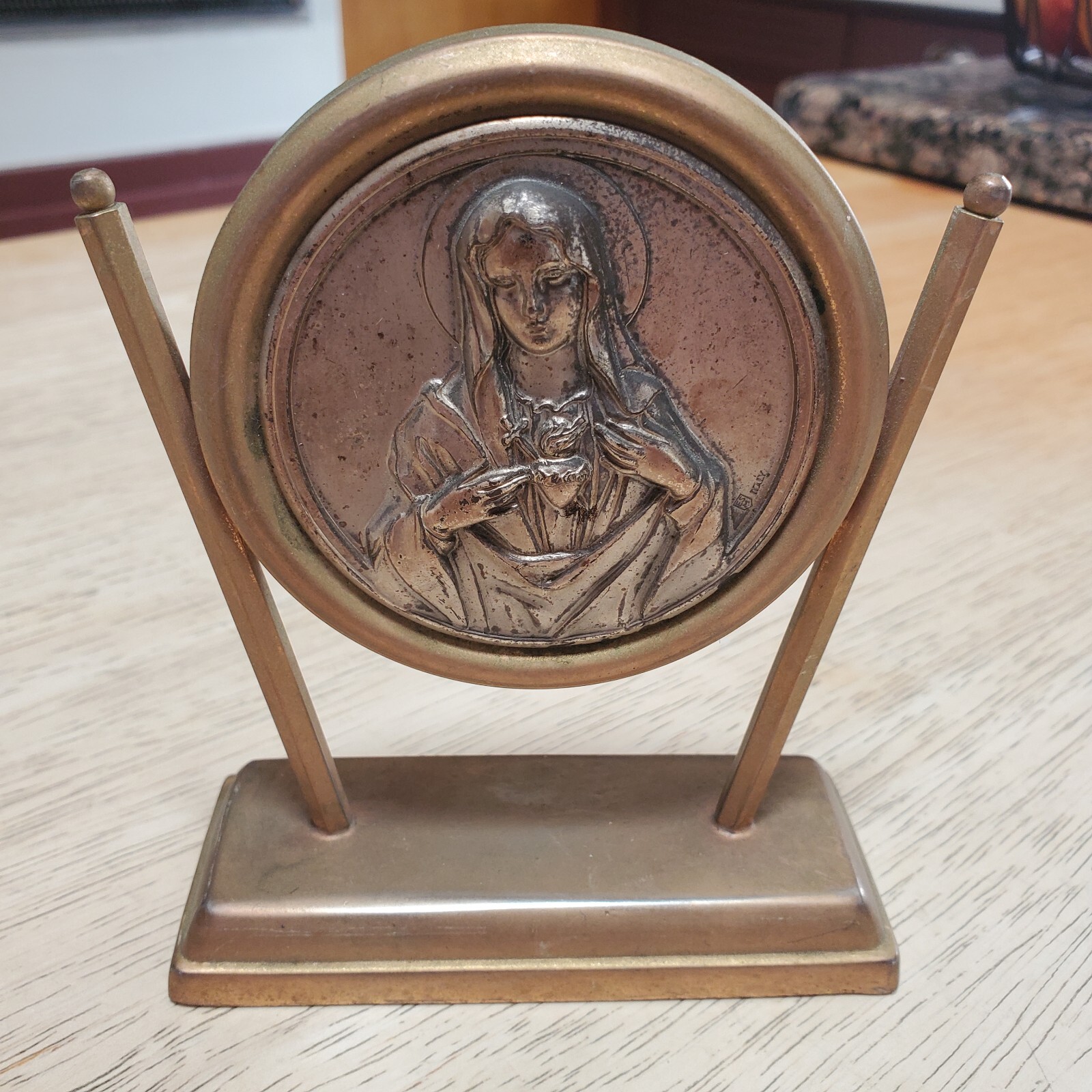 Vintage Italian Mary's Sacred Heart Medal.