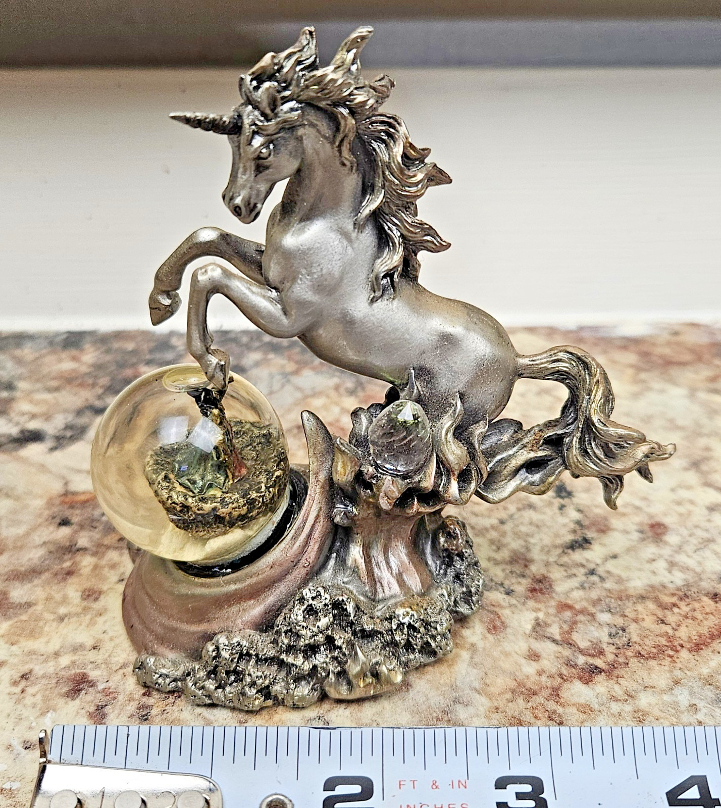 Solid Pewter Unicorn With Wizard In Water Globe By Westland Giftware #3297 HEAVY