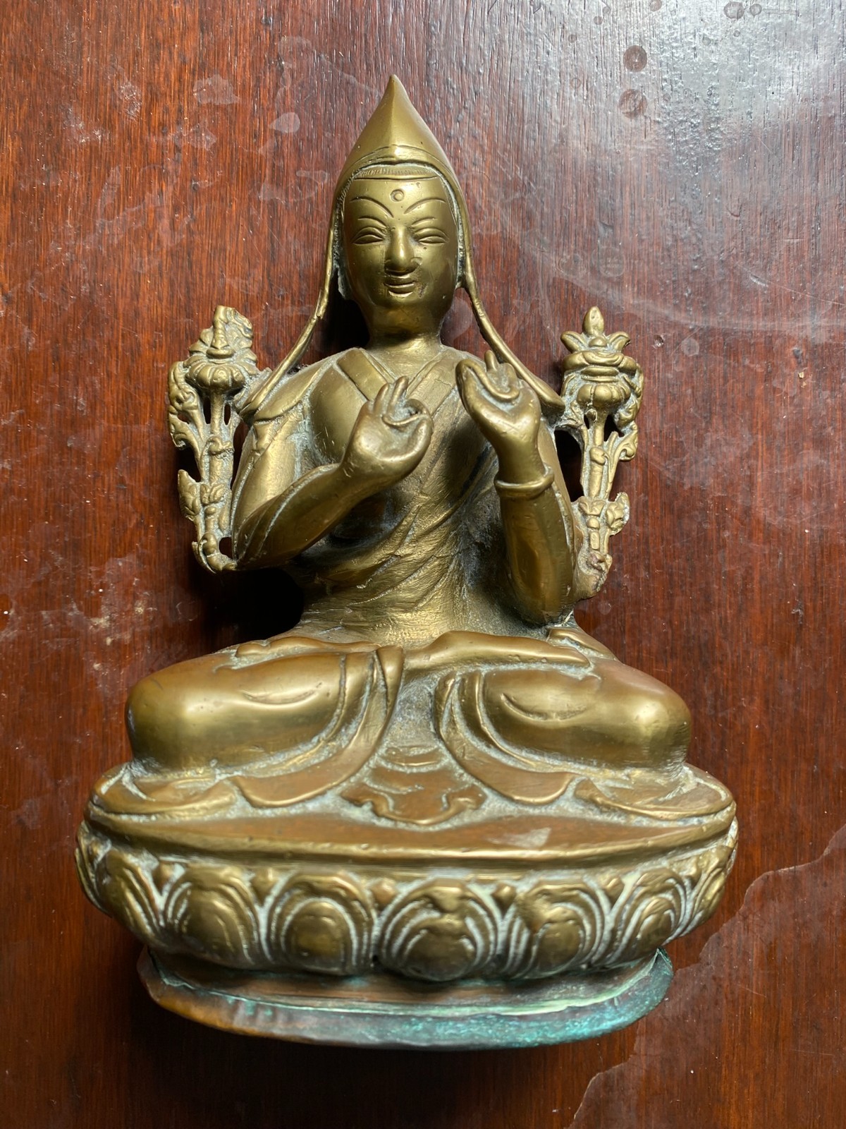 Antique Tibetan Tsongkhapa Statue on Lotus Base with Inscription