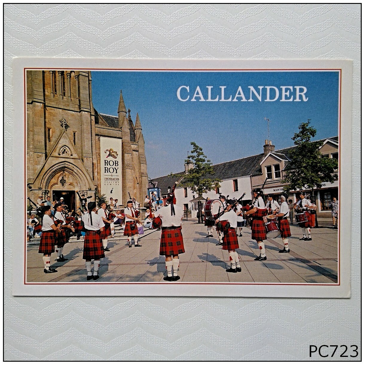 Callander The Alloa Bowmar Pipe Band in Ancaster Square Postcard (P723)