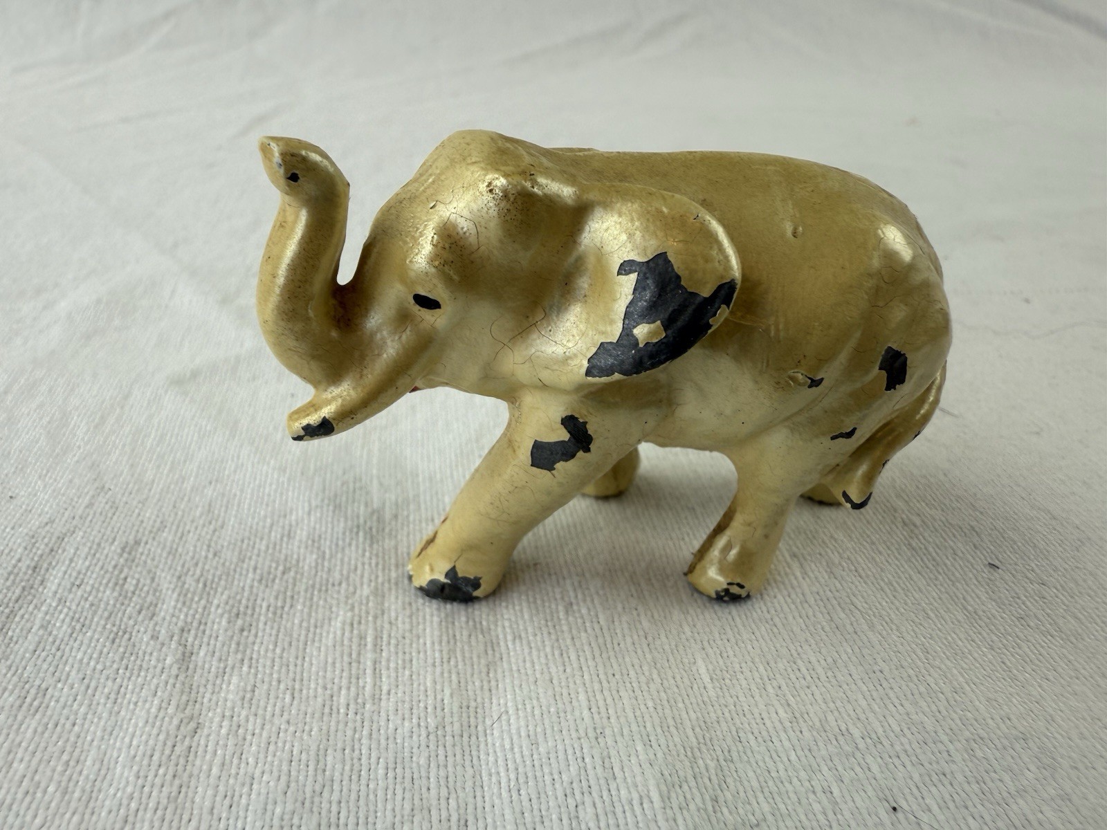 Cast Iron Elephant Small Figurine pearlescent vintage trunk up lucky 3.5 oz 3\