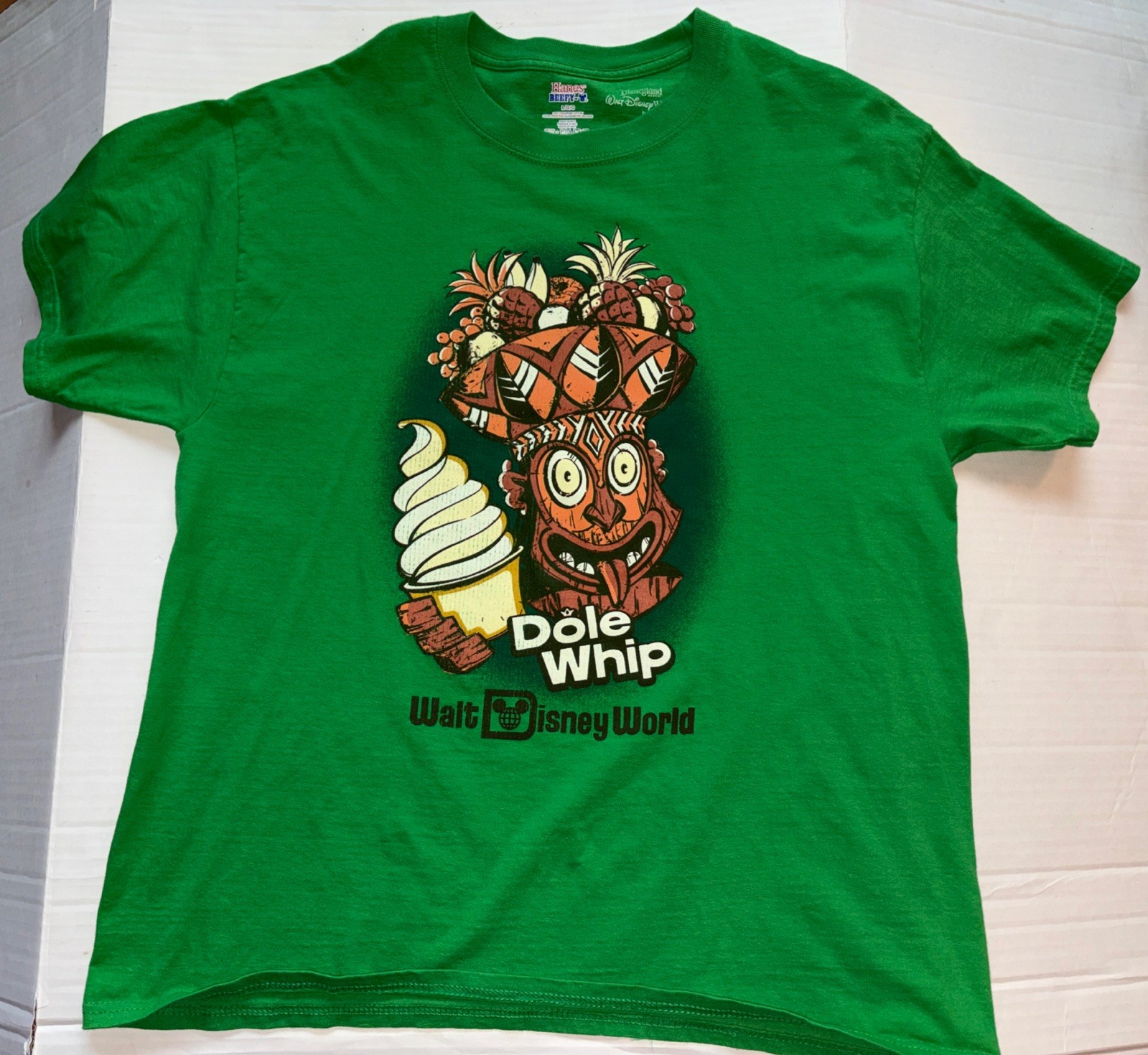 Disney Parks Dole Whip Tiki T Shirt Large Green Walt Disney World Hanes Beefy-T