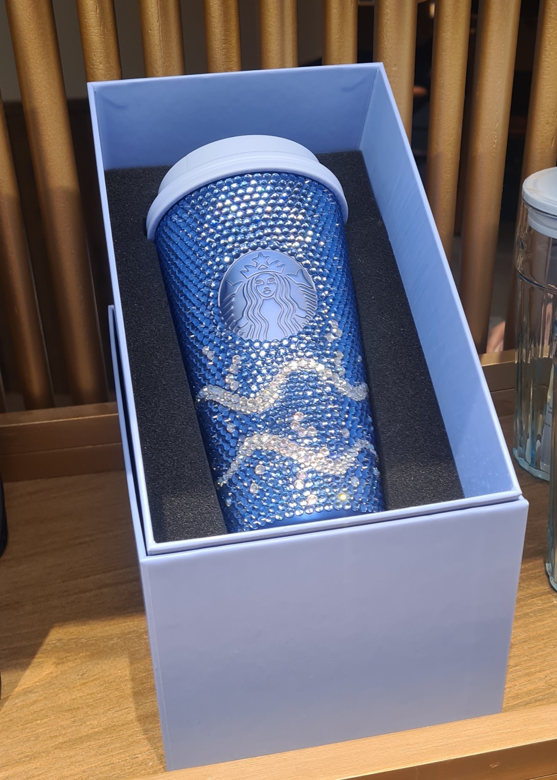 Starbucks 2026 Stainless Steel Coastal Rhinestones Blue Bling Tumbler 13.5 oz