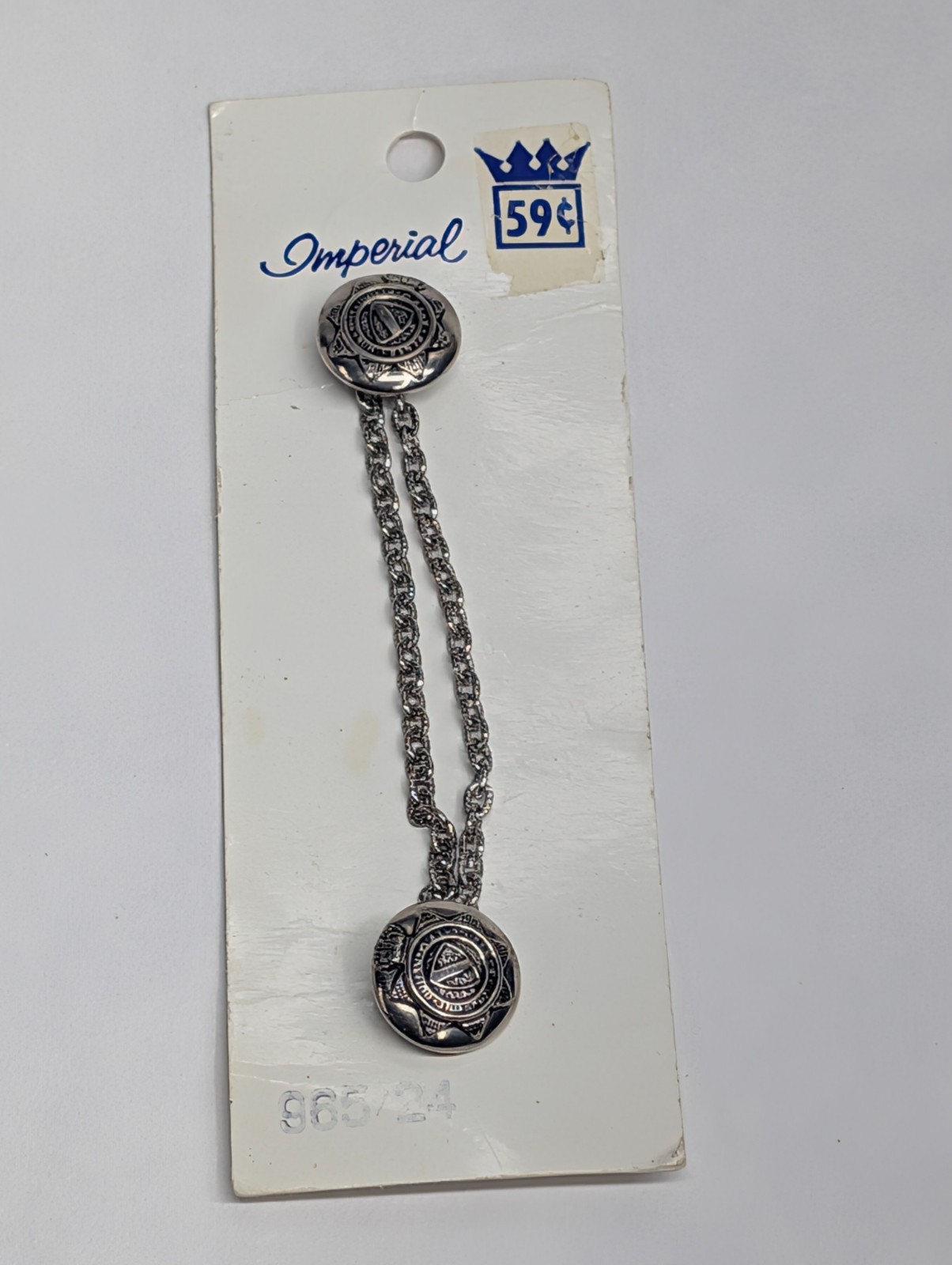 Vintage Imperial Sweater Guard Double Chain Clip Silver Tone NOS USA Buttons