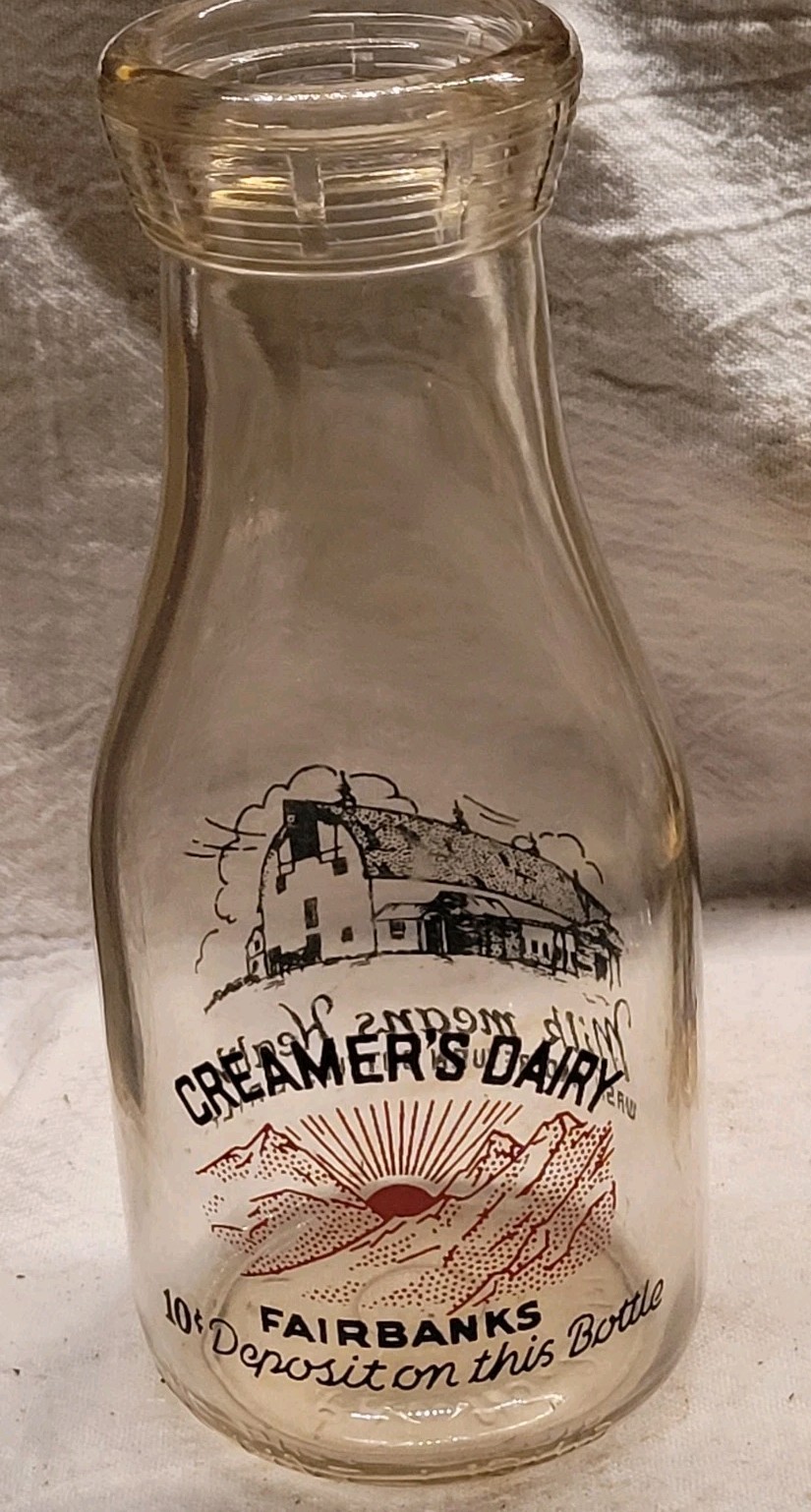 Rare Creamer\'s Dairy Fairbanks Alaska Pint Two Color Label Great Graphics Nice