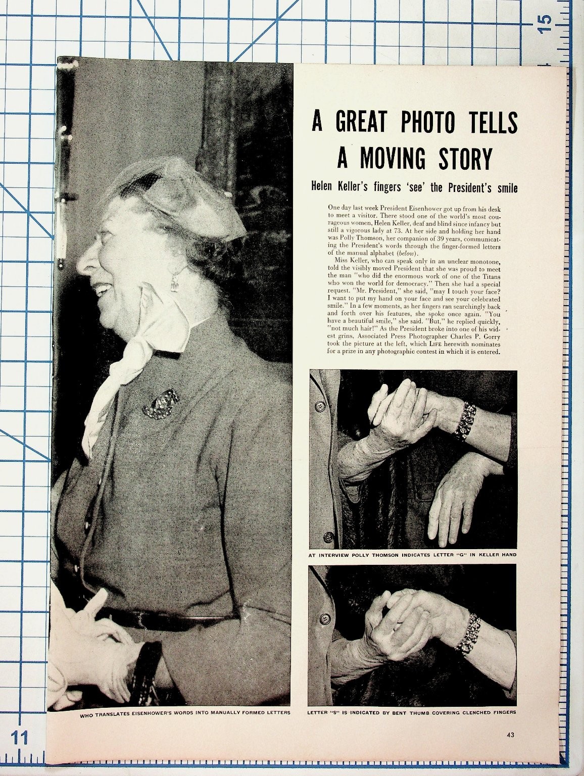 Helen Keller Eisenhower 1950s Magazine Page Historic Photos Ephemera Helen Keller Eisenhower 1950s Magazine Page Historic Photos Ephemera