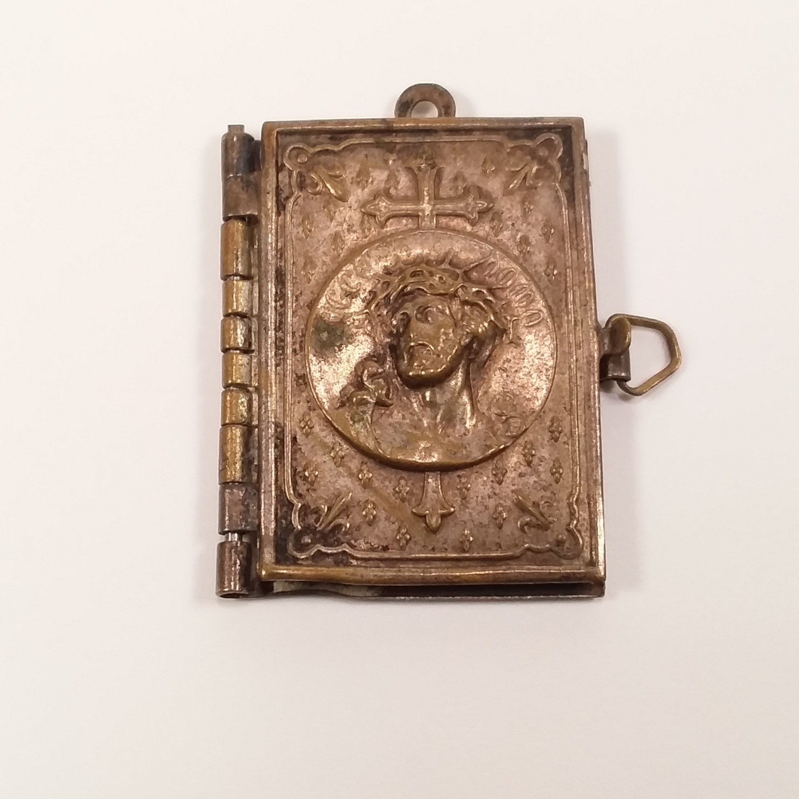 Antique French Mini Book Locket Pendant Jesus Ecce Homo IHS Stations Incomplete Antique French Mini Book Locket Pendant Jesus Ecce Homo IHS Stations Incomplete