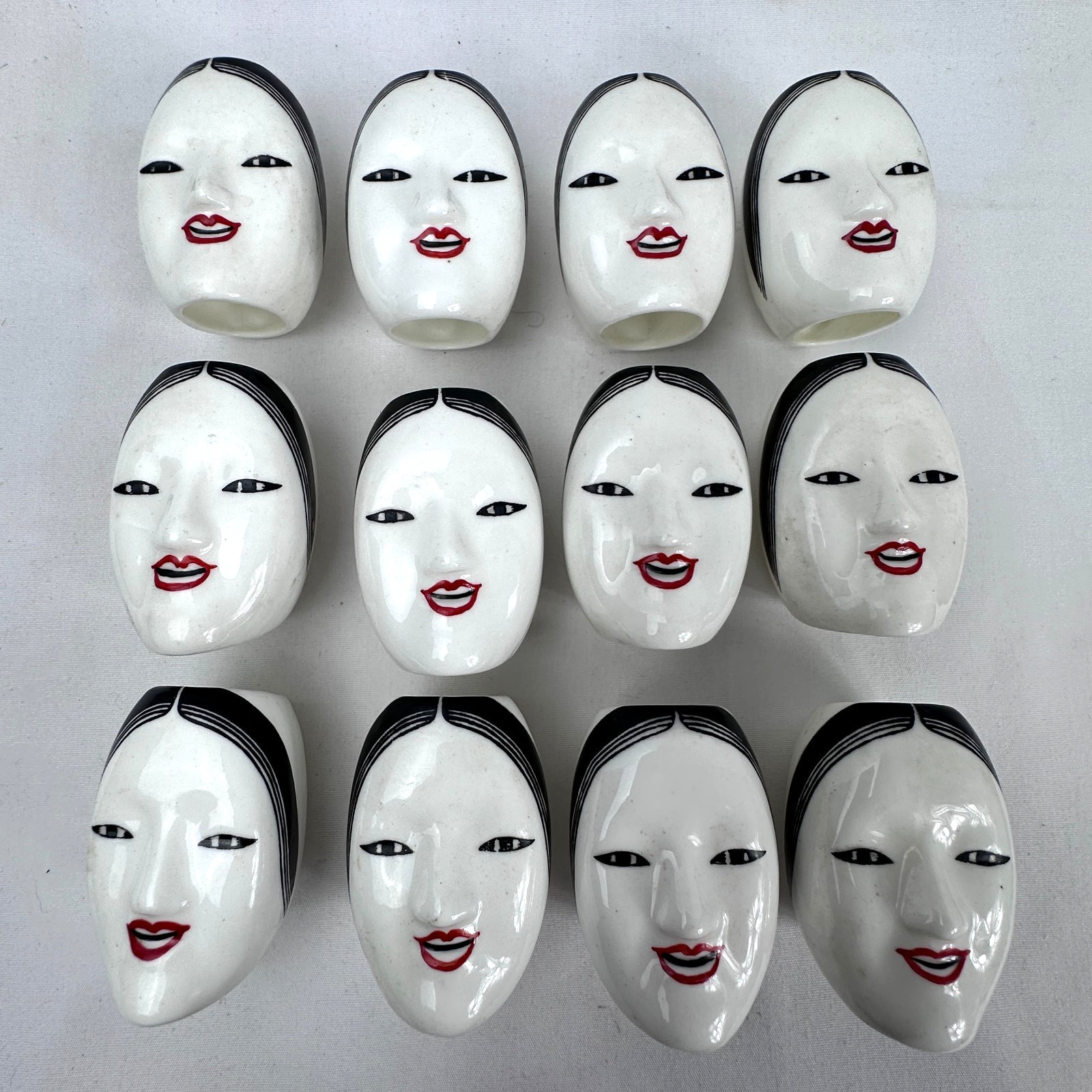Vintage Set 12 Ko-omote Noh Mask Fine Bone China Napkin Rings