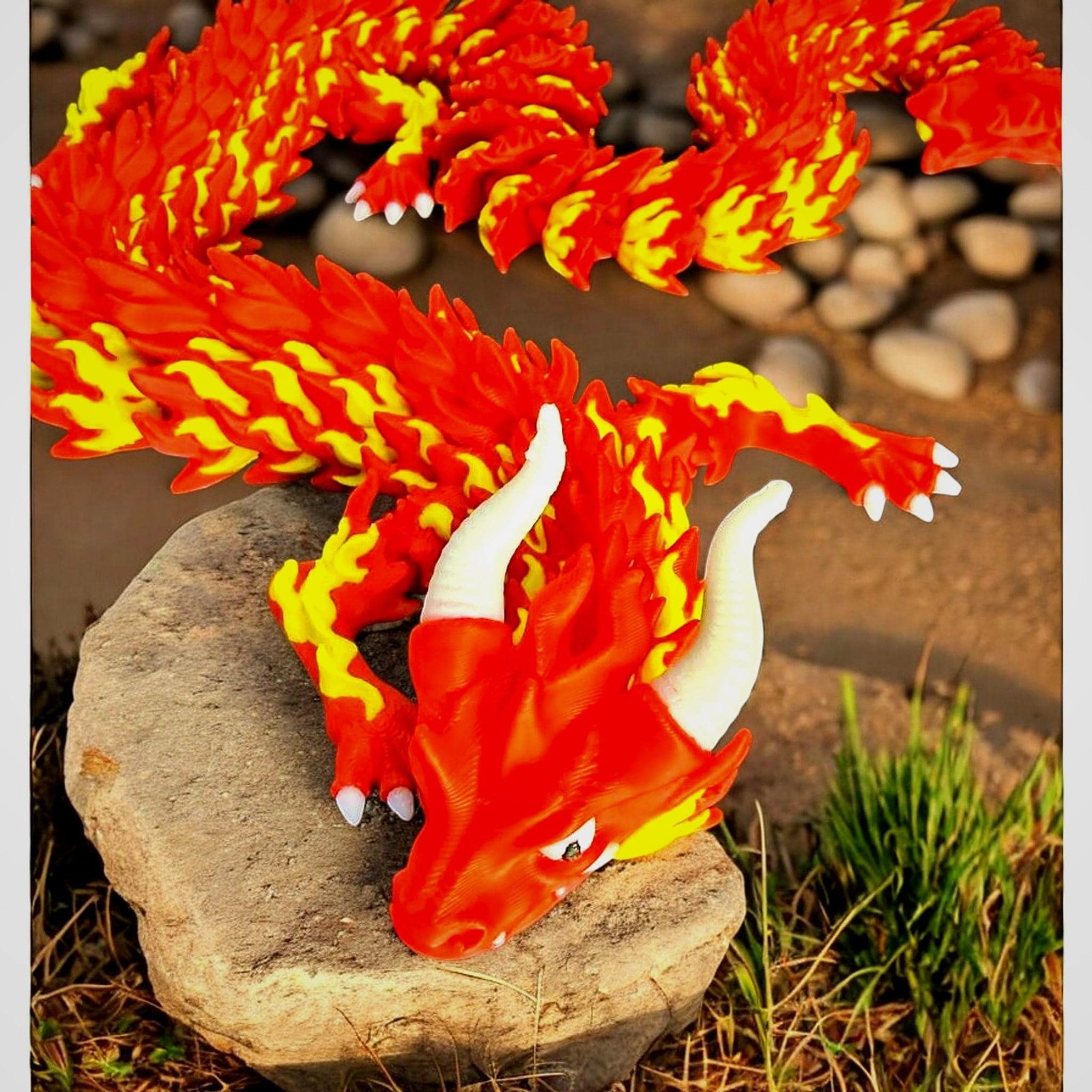 Articulated Flexi Dragon 3D Print – Red Yellow White 21 Inch Figure