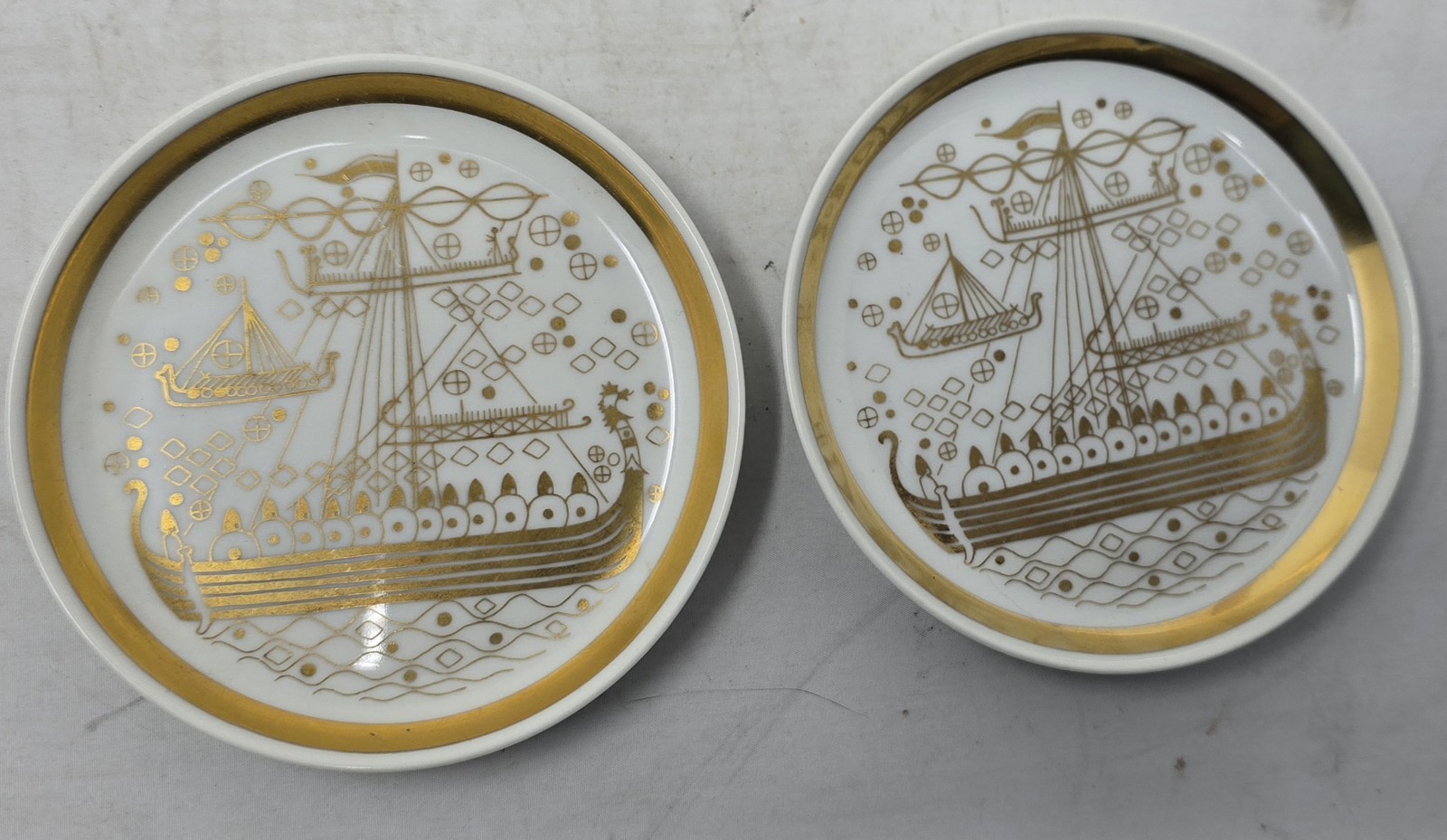 2 Vtg Porcelain Porsgrund Norway Viking Ships 4\
