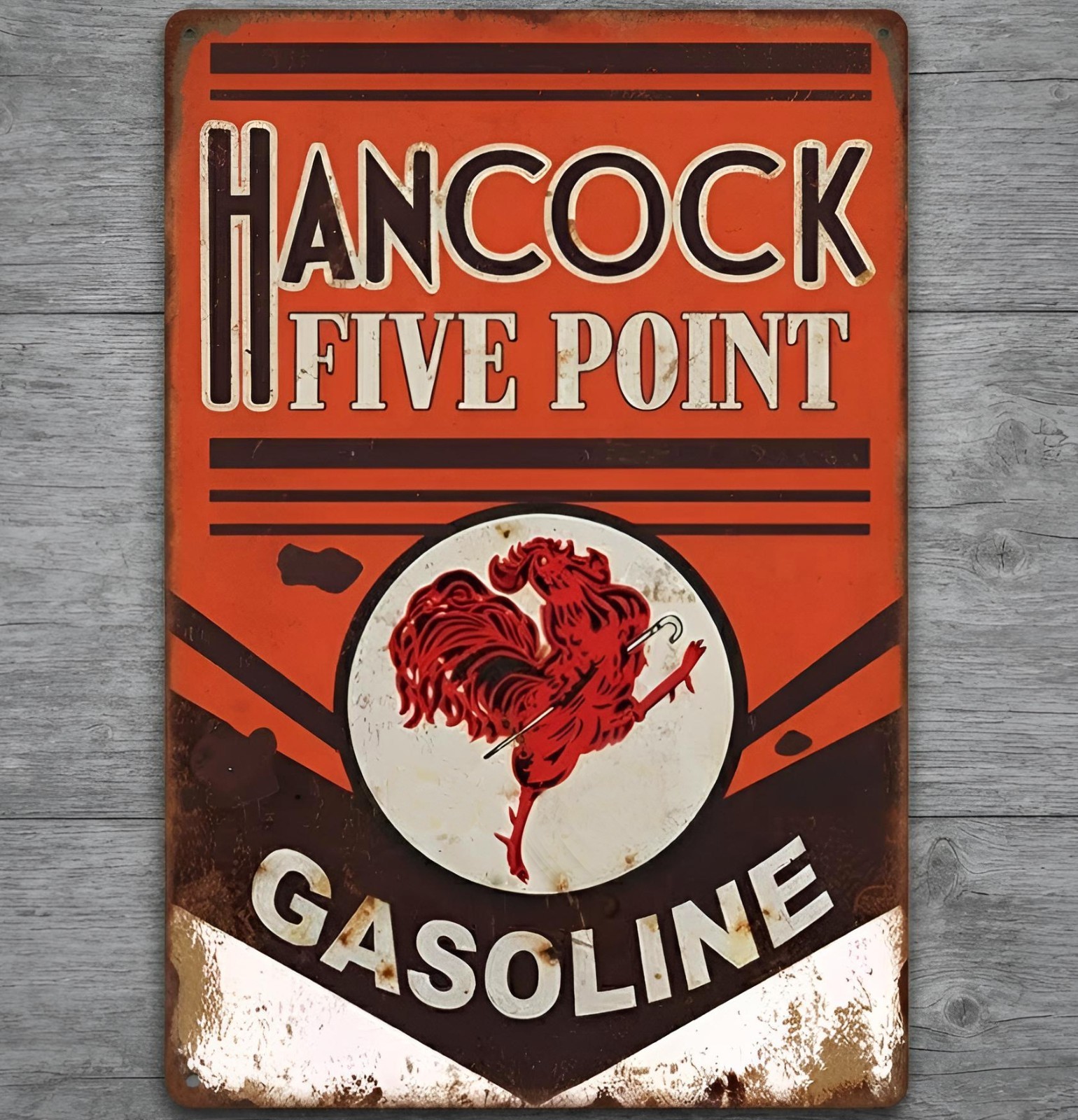Hancock Five Point Gasoline 8 x 12 Vintage Novelty Metal Sign Made In USA