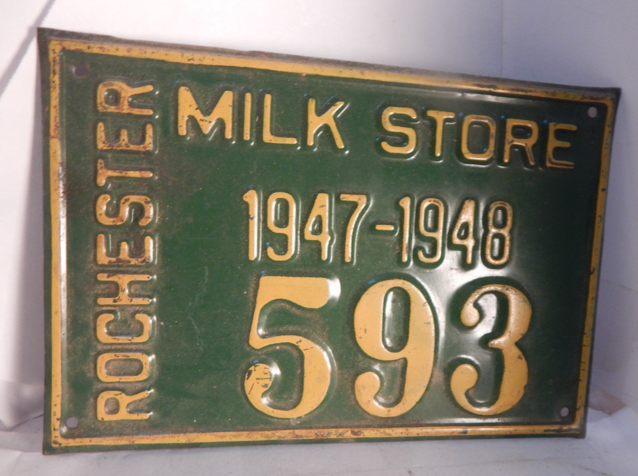 antique  metal sign-rochester Milk Store 1947-1948 593   6\