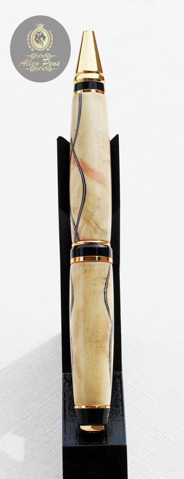 Handmade Big Ben Gold Ballpoint Pen Poplar Wood striking White and Black Lines