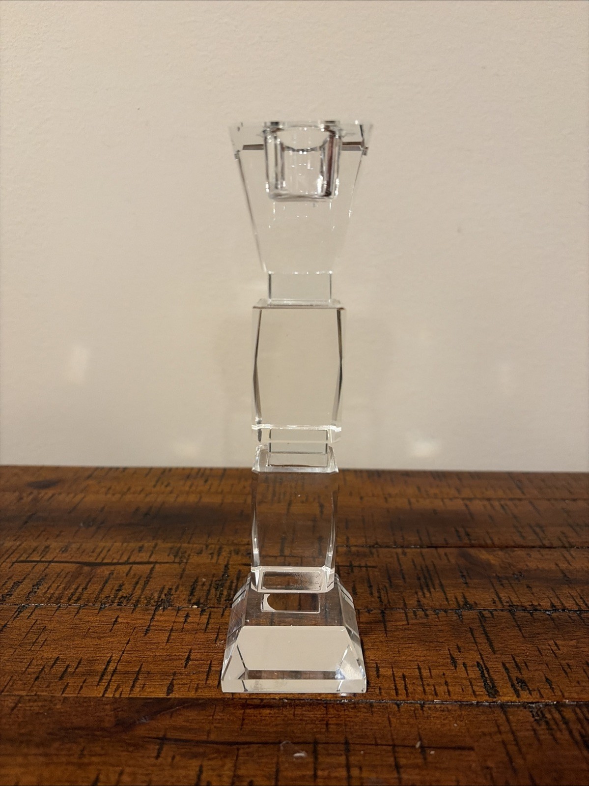 Vintage Crystal Candlestick Square Geometric Design Art Deco Style 7.5” Vintage Crystal Candlestick Square Geometric Design Art Deco Style 7.5”