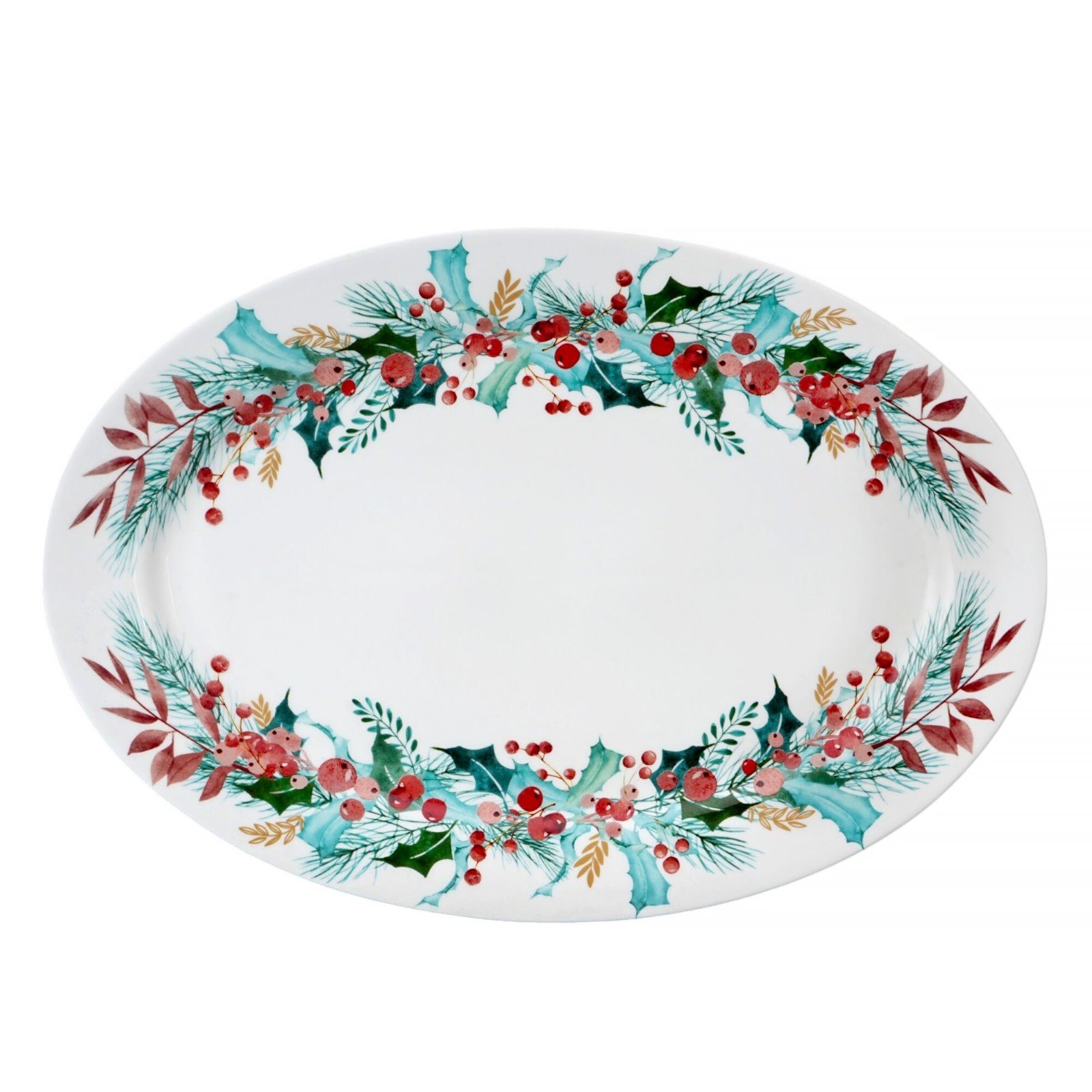 Christmas Mistletoe Plate Oval Serving Platter Porcelain Oblong Plate