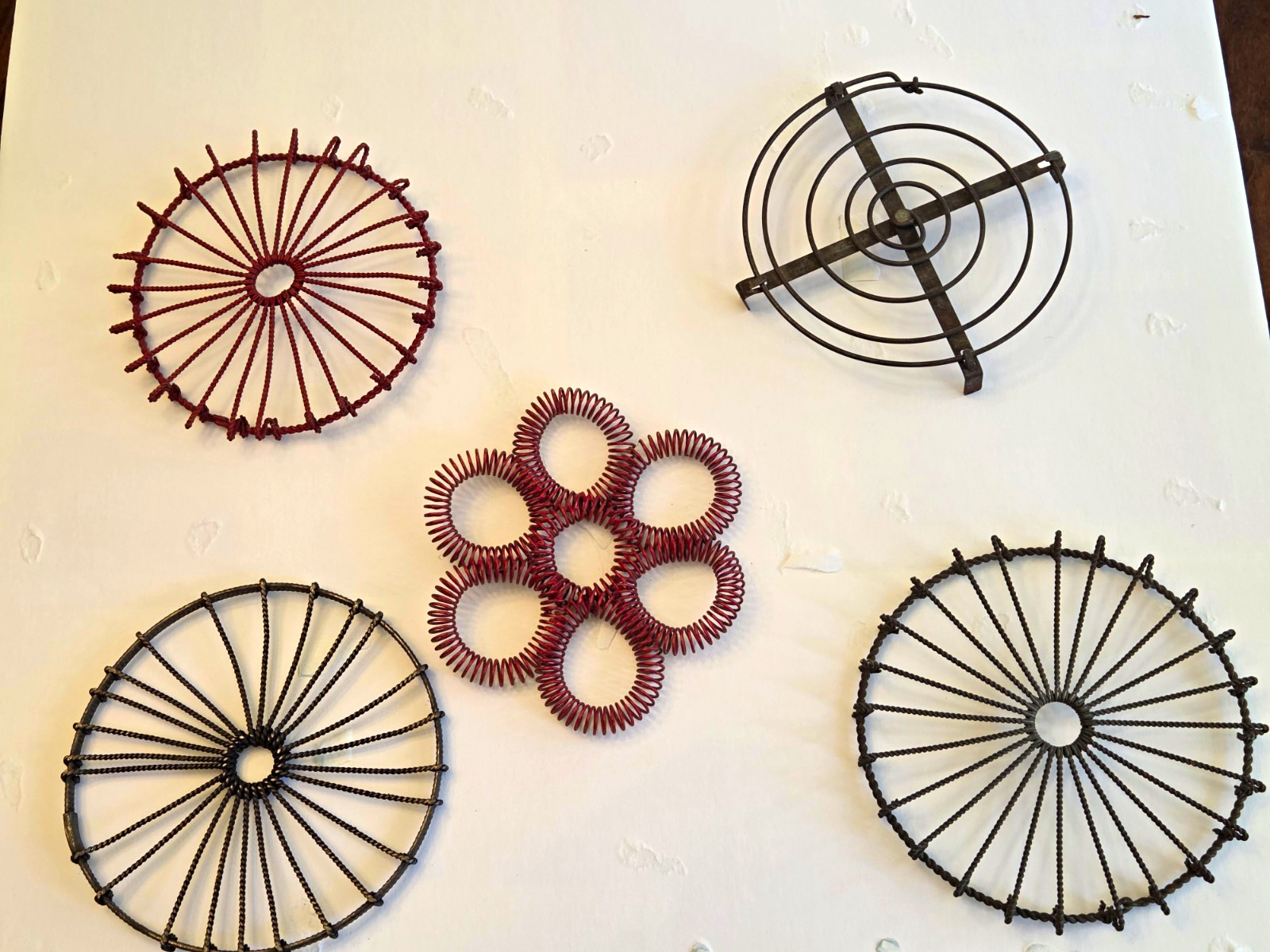 Antique Lot of 5  Metal Wire Trivets,  approx. 6 inches