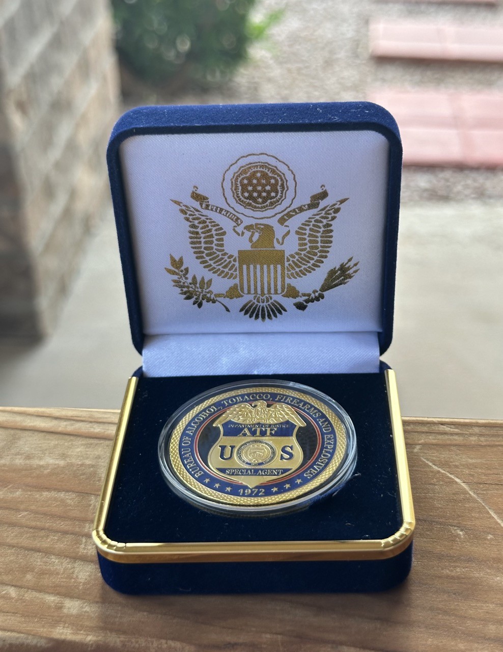 Bureau of Alcohol Tobacco Firearms and Explosives Coin in Blue Velvet Case ·NEW·