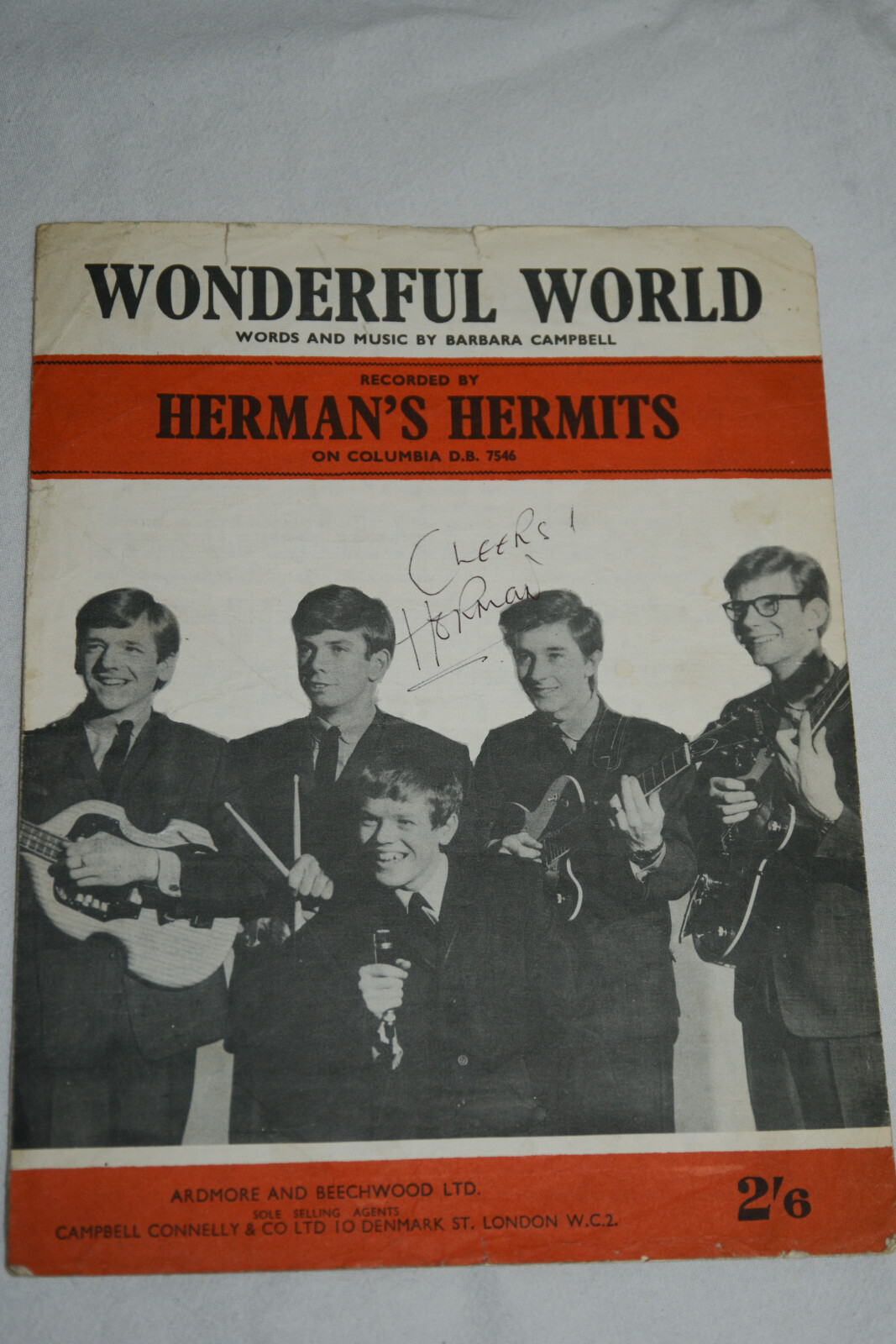 WONDERFUL WORLD - HERMAN\'S HERMITS SIGNED Sheet Music - \