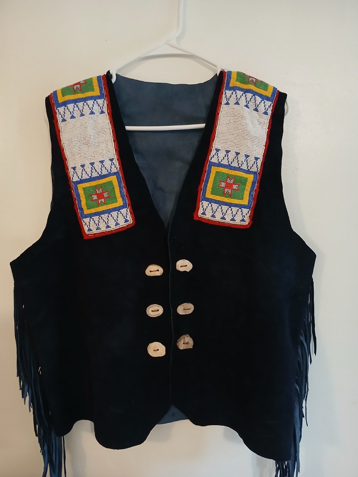 PowWow Regalia Buffalo Leather Vest with Beadwork Native American Style