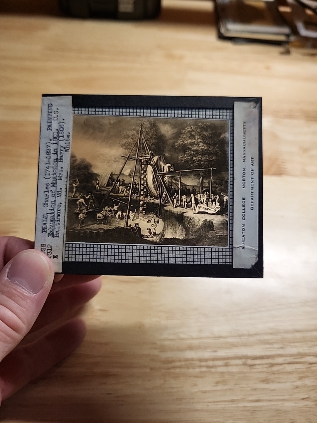 Vtg Magic Lantern Slide-Exhumation Of Mastodon In 1801-Painting By Charles Peale