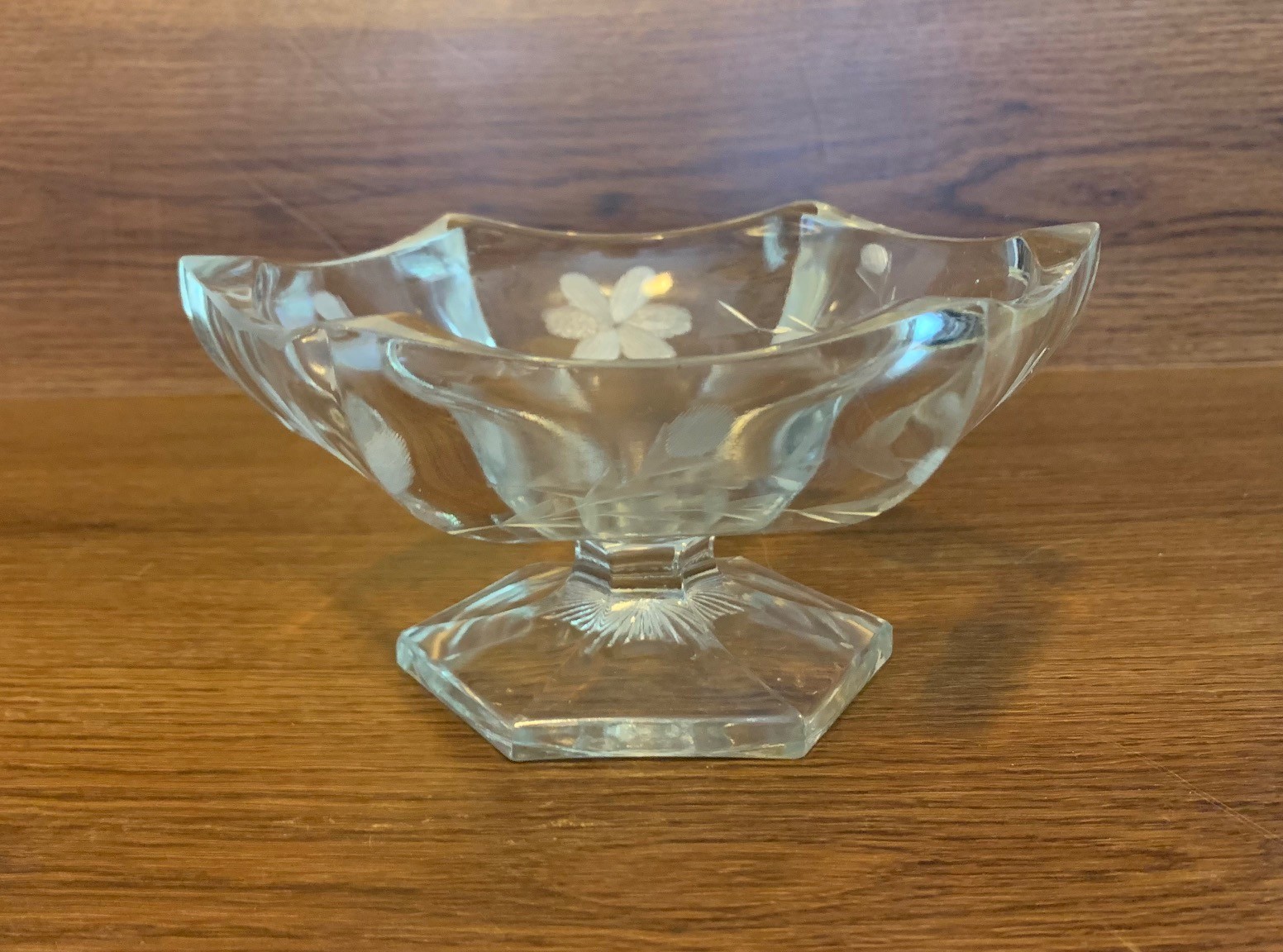 Vintage Etched Glass Foral Style Pedestal Candy Bowl - 3.5\