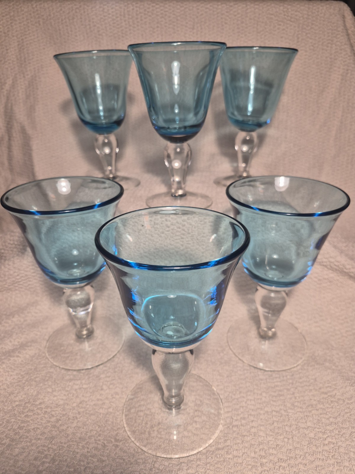 Artland Iris Turquoise Blue Bubble Glass Wine Goblets (Set of 6) Clear Stem Artland Iris Turquoise Blue Bubble Glass Wine Goblets (Set of 6) Clear Stem