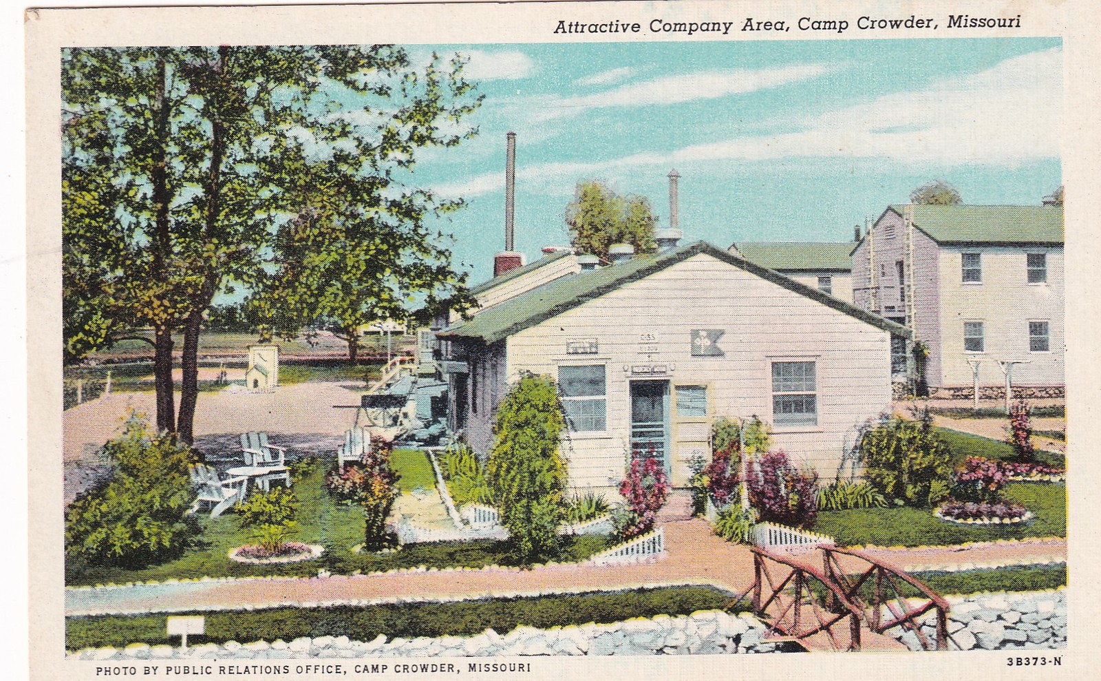 Attractive Company Area at US Army Camp Crowder MO Neosho Postcard F17