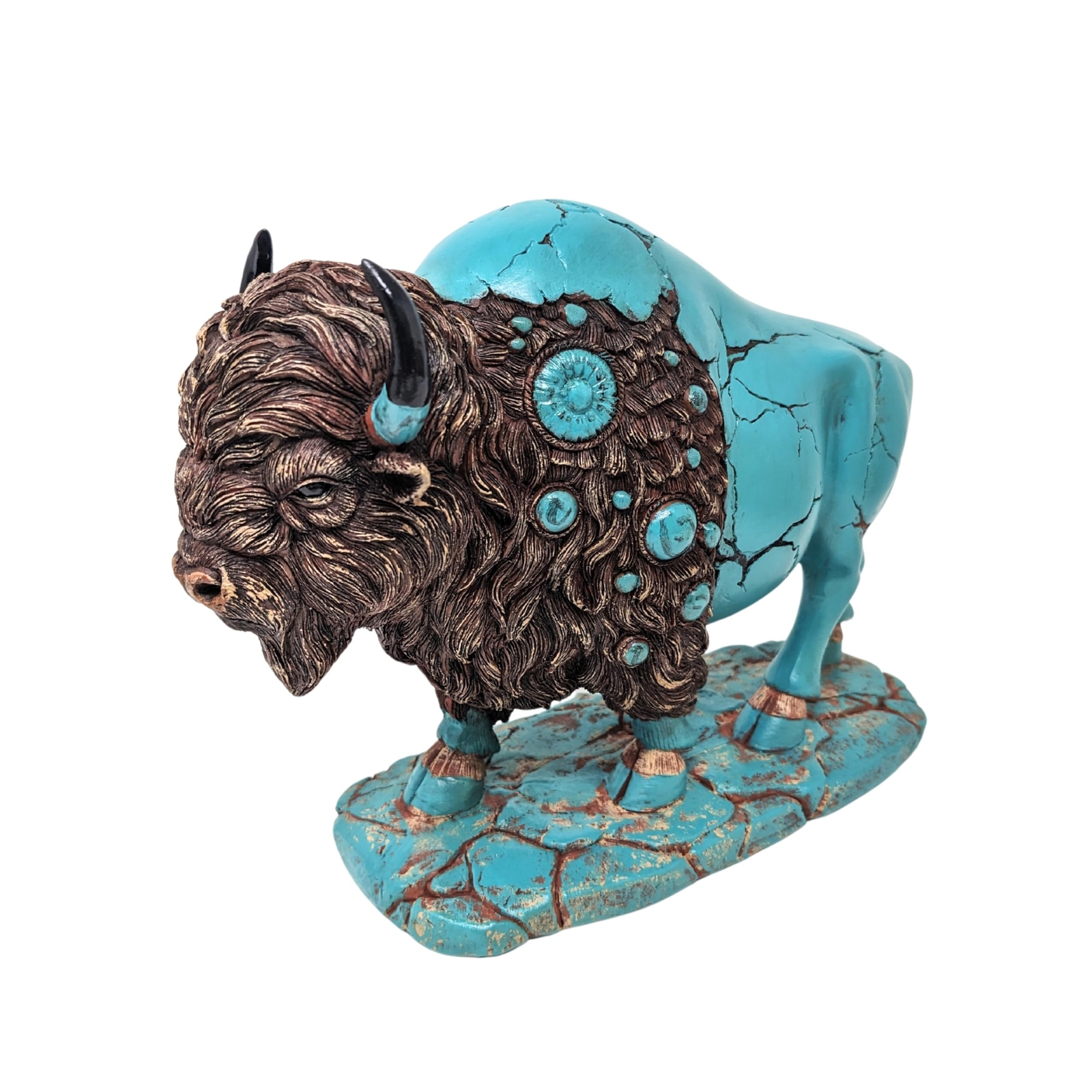 Majestic Turquoise Buffalo Figurine – Rustic Western Resin Bison Home Decor