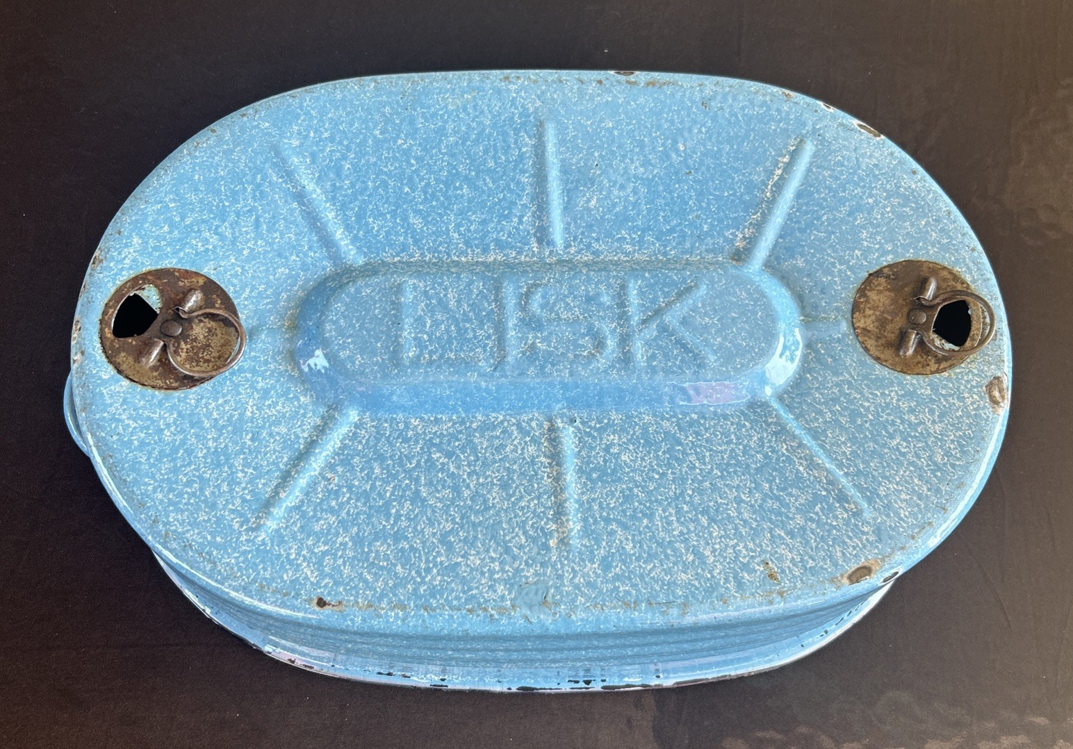 1900s LISK Blue & White Confetti Graniteware Covered Roaster Pan LID ONLY Rustic 1900s LISK Blue & White Confetti Graniteware Covered Roaster Pan LID ONLY Rustic