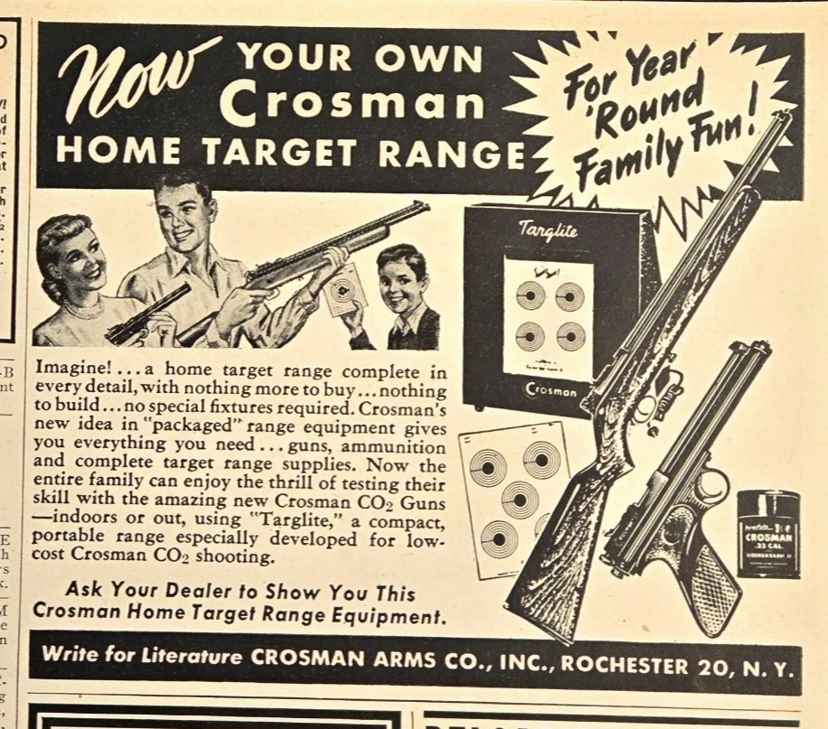 1951 Crosman Home Target Range Print Ad CO2 Air Gun Targlite Rochester NY 50s