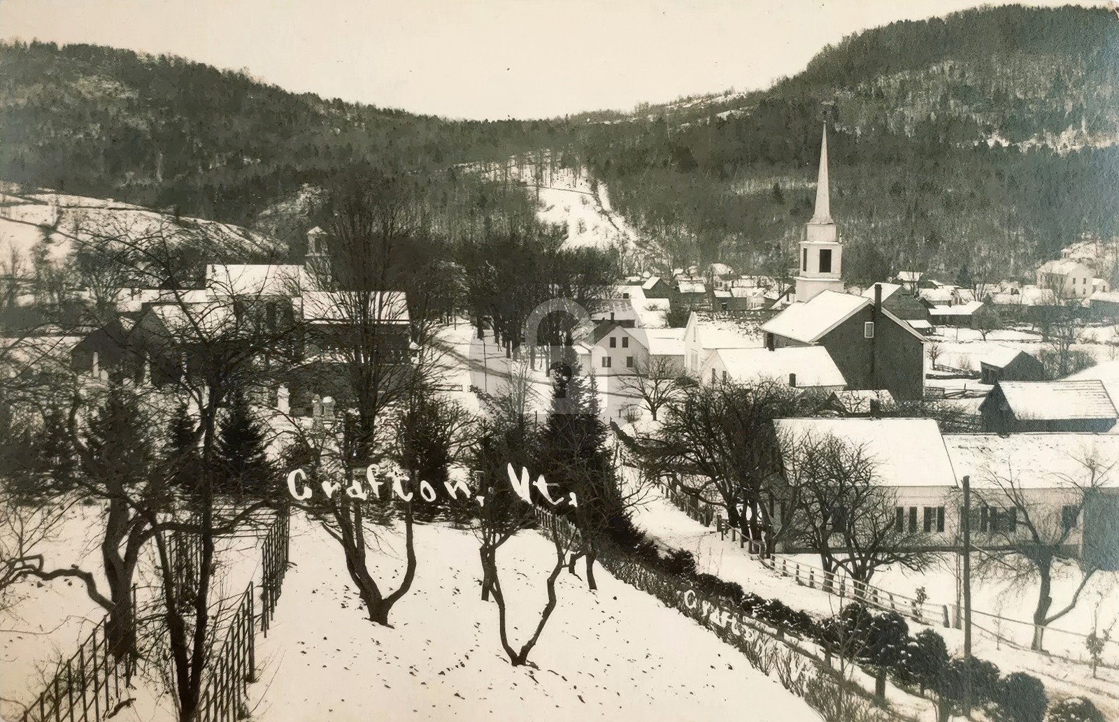 Grafton Vermont Winter Snow c1910 Church Street Hill RPPC Photo Postcard COPY