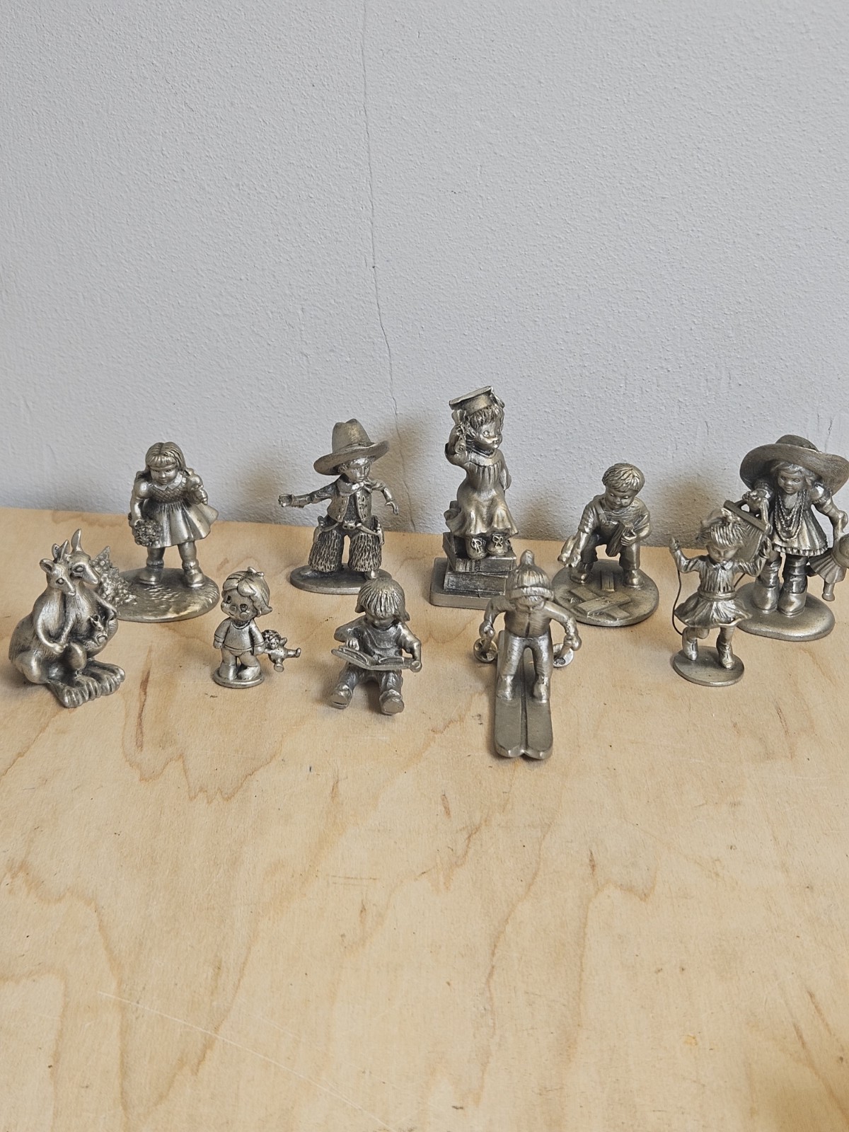Vintage Hudson Fine Pewter Figurines Lot of 10 Children Animals 1980-1984 USA