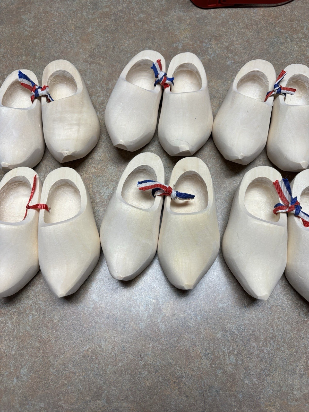 6 Pair Vintage Dutch Holland Hand Carved Wooden Mini Clog Shoes - 4.5\